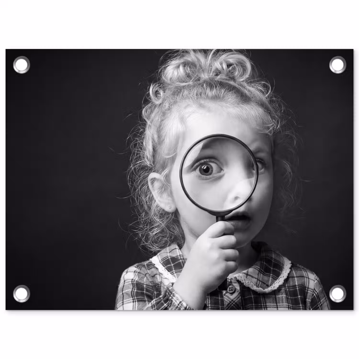 Kind - Vergrootglas - Portret - Zwart-wit tuinposter los doek klein -3d