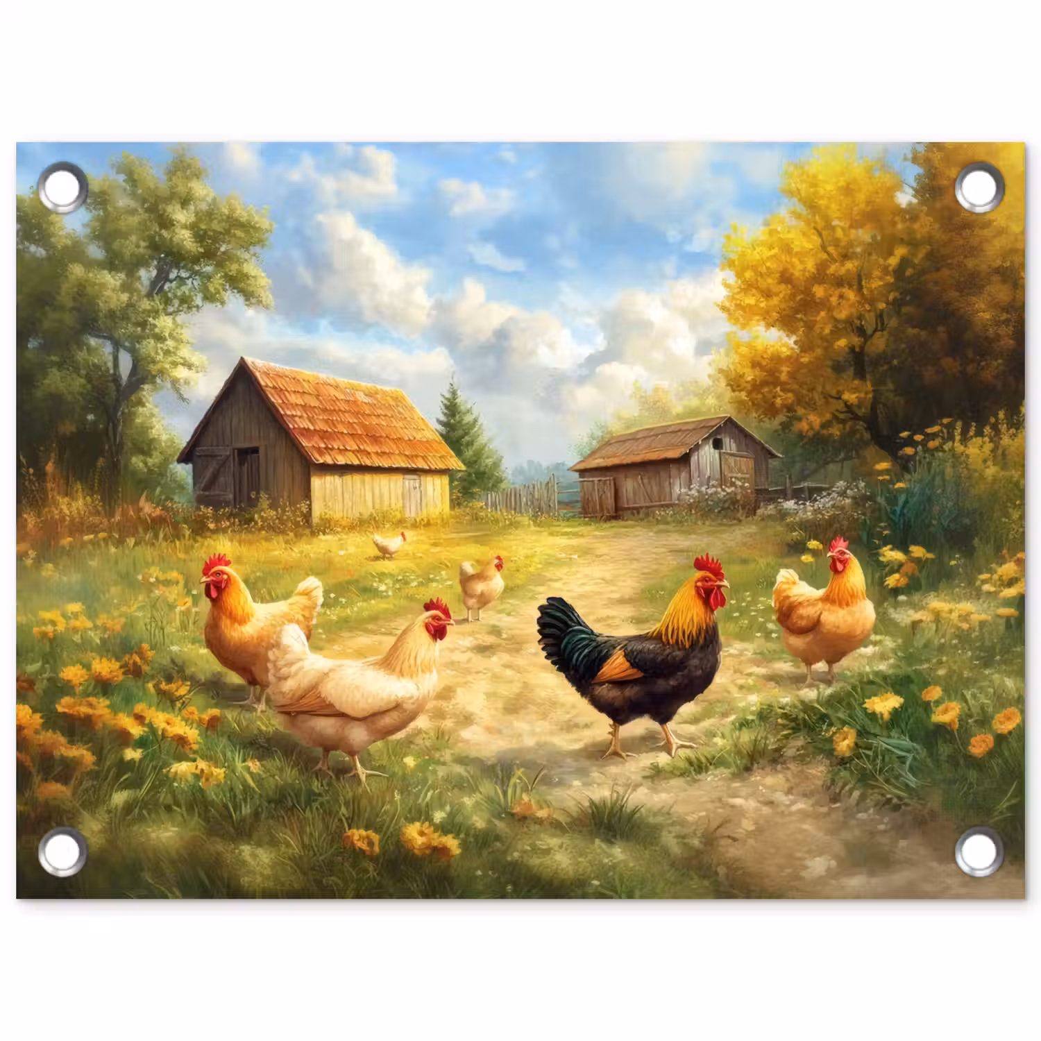 Kippen - Landelijke rust - Natuur tuinposter los doek klein -3d