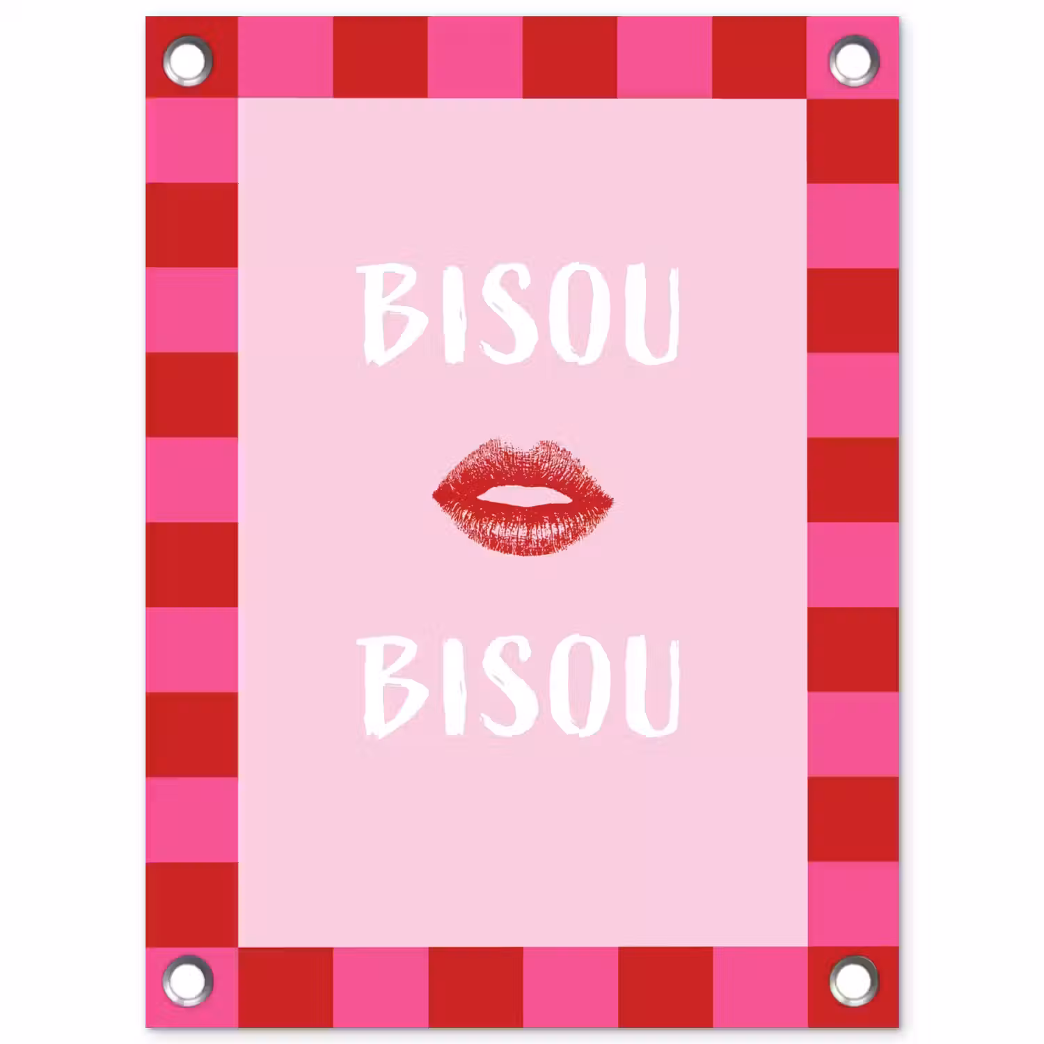 Kiss - Roze - Frans - Valentijn tuinposter los doek klein -3d