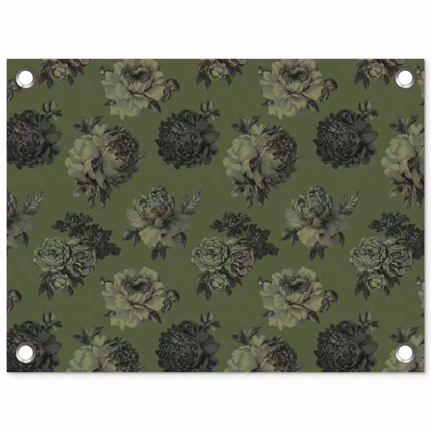Klassiek - botanisch - olijfgroen - bloemen tuinposter los doek klein 239 -3d