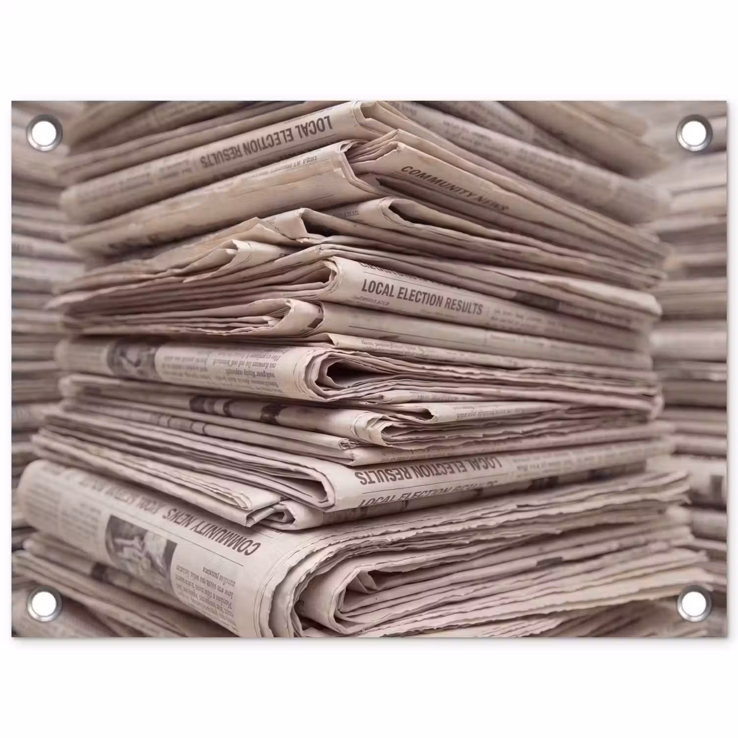 Kranten - Stapel - Nieuws - Vintage - Beige tuinposter los doek klein -3d