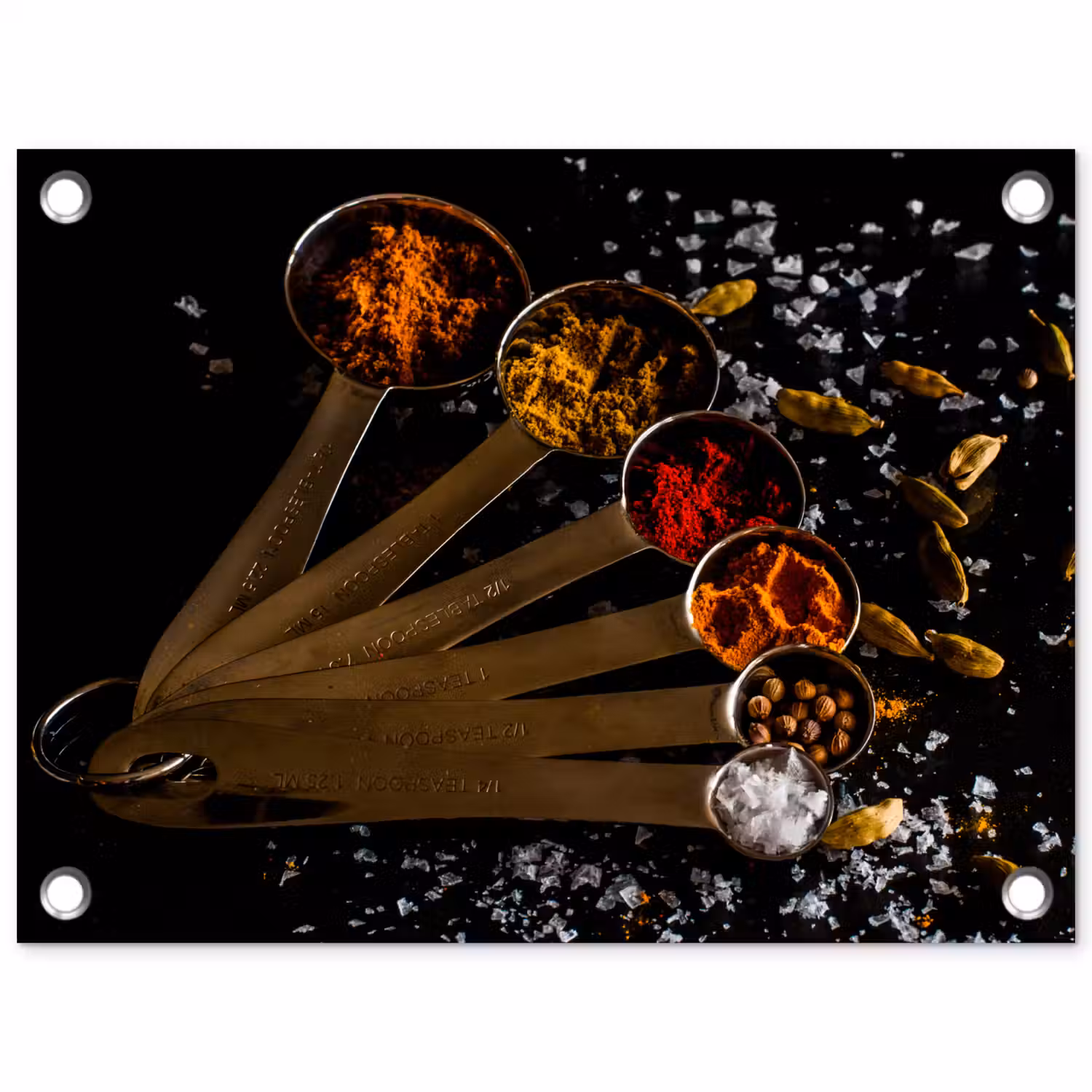 Kruiden - Lepels - Zout - Specerijen - Zwart tuinposter los doek klein -3d