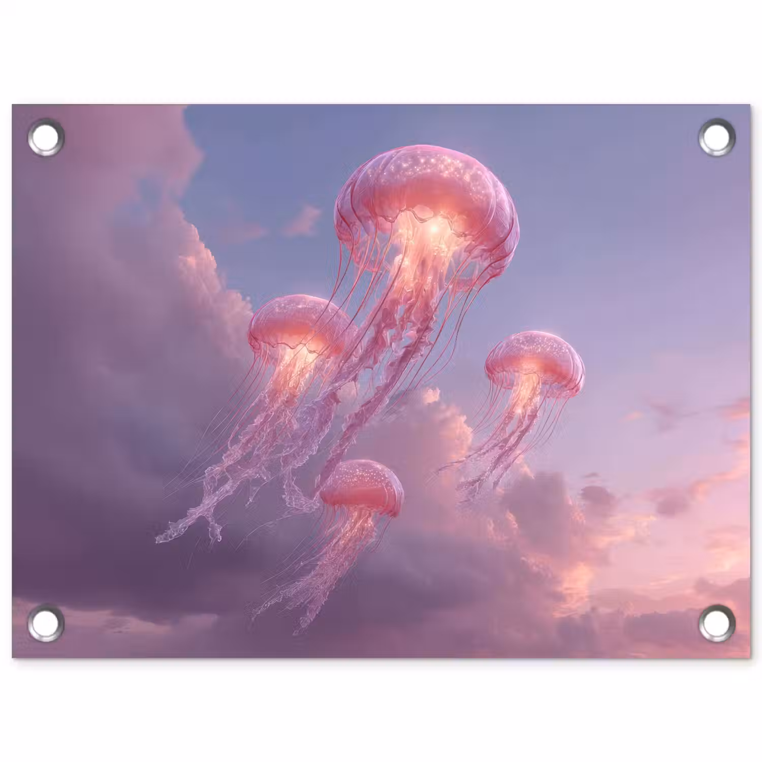 Kwallen - Roze - Wolken tuinposter los doek klein -3d