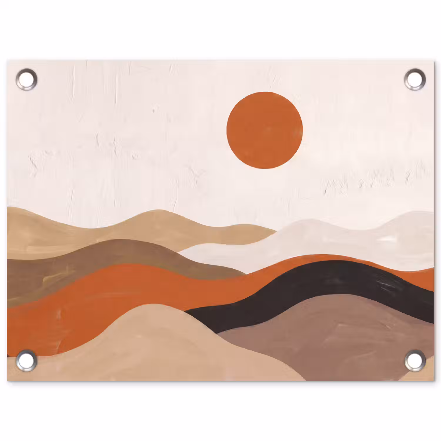Landschap - Heuvels - Zon - Abstract - Oranje tuinposter los doek klein -3d