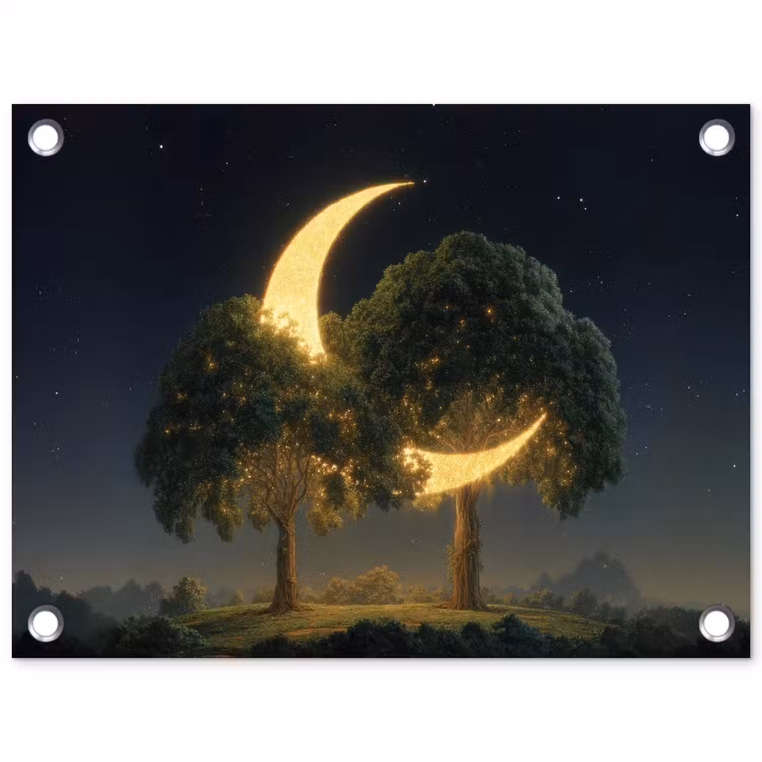 Maan - Bomen - Rust tuinposter los doek klein -3d