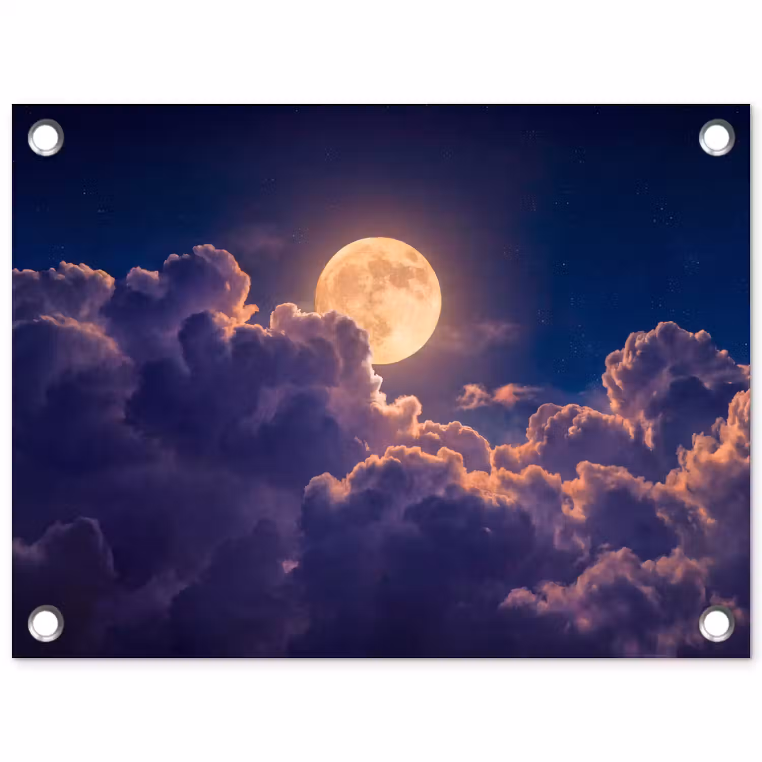 Maan - Wolken - Nacht - Oranje tuinposter los doek klein -3d