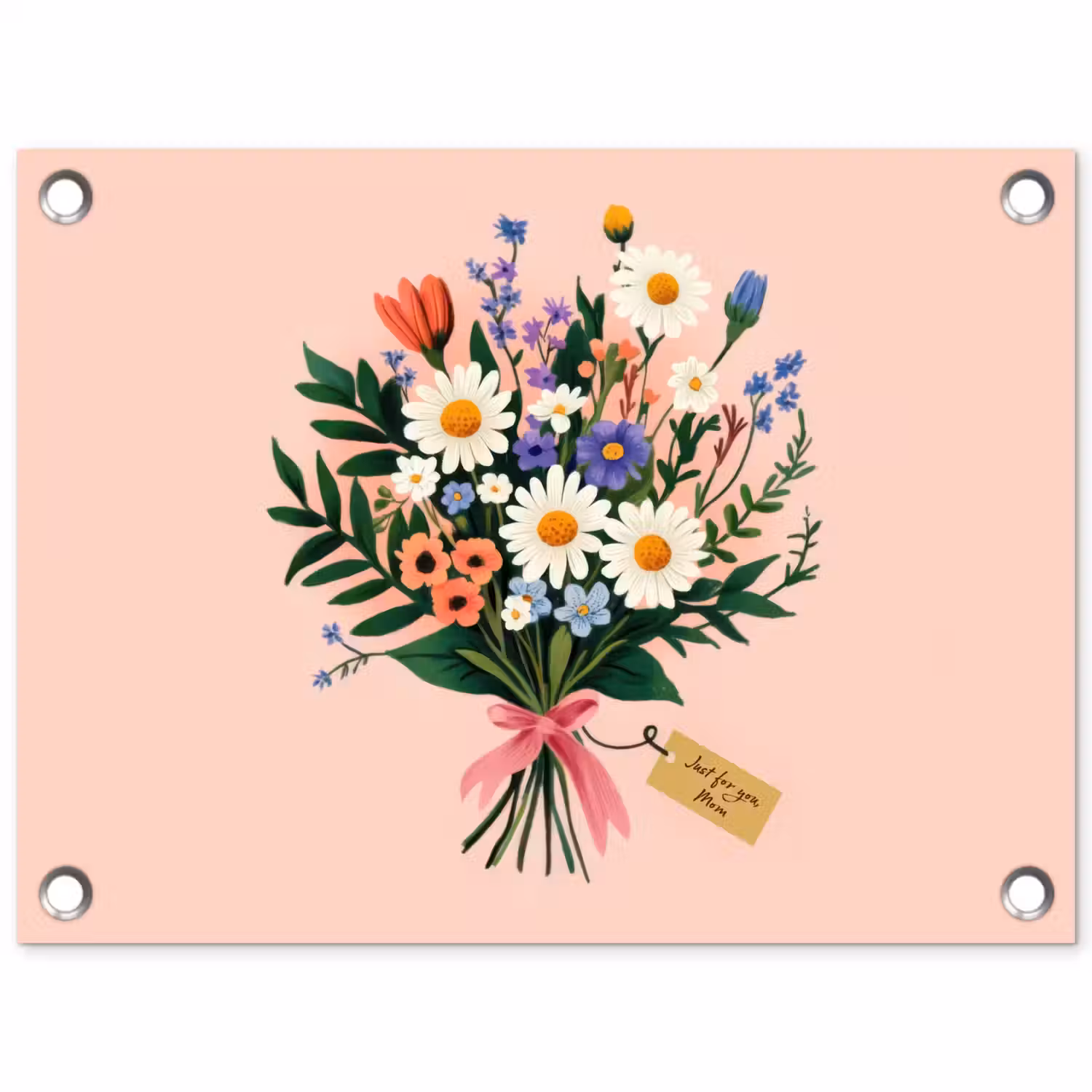 Margrieten - Boeket - Strikje - Roze tuinposter los doek klein -3d