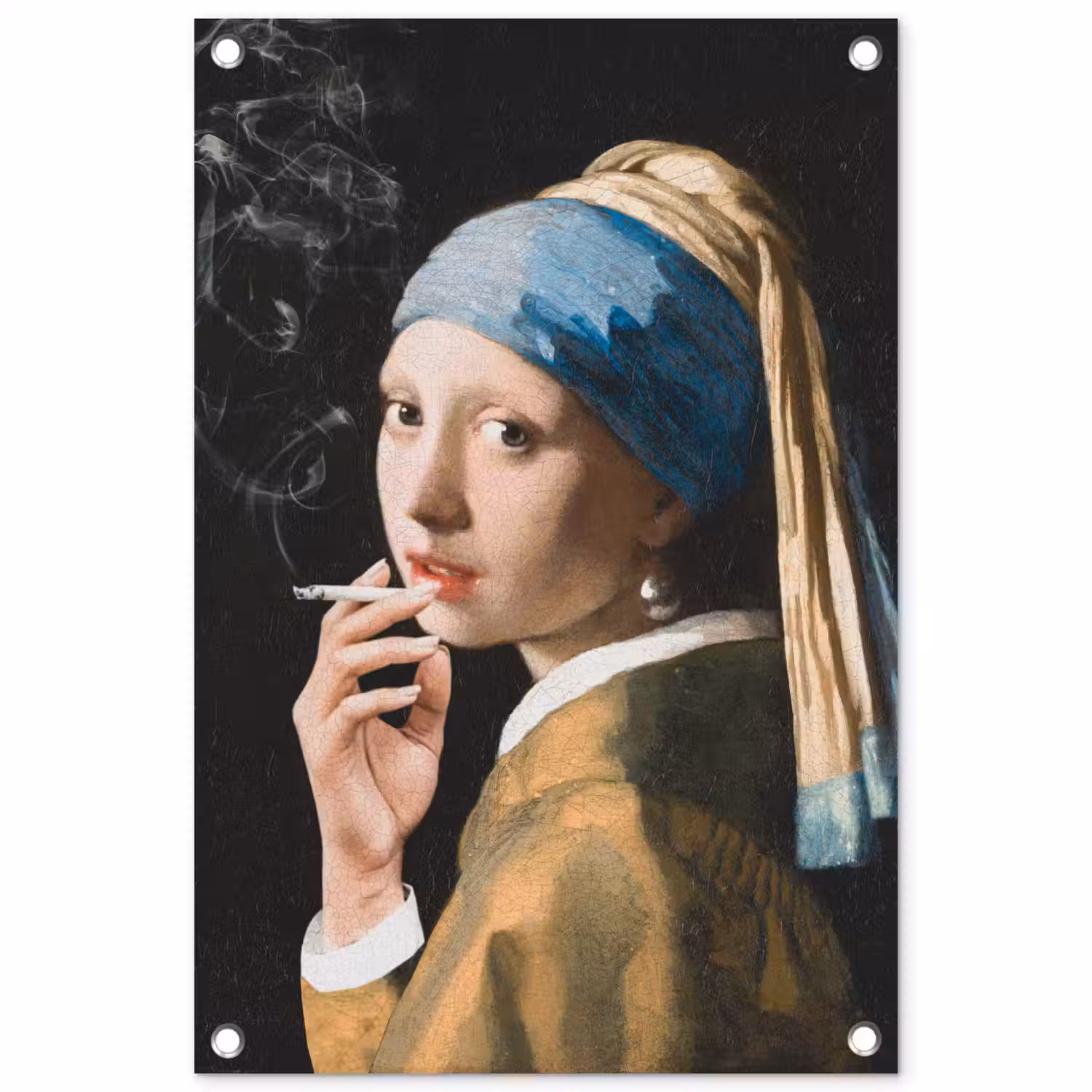 Meisje met de parel - Johannes Vermeer - Sigaretten tuinposter los doek klein -3d