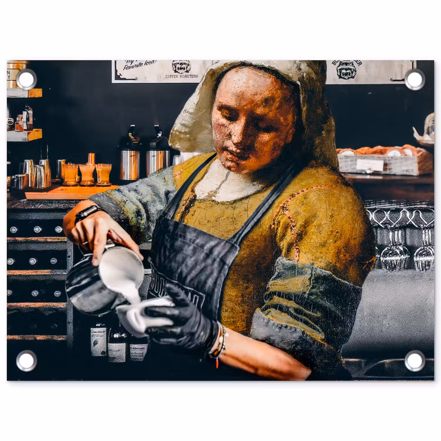 Melkmeisje - Barista - Koffie - Vintage - Kunst - Abstract - Schilderij - Oude meesters tuinposter los doek klein -3d