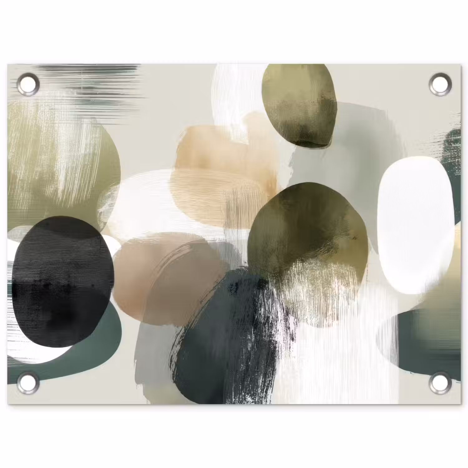 Minimalistisch - Cirkels - Penseelstreken - Beige tuinposter los doek klein -3d