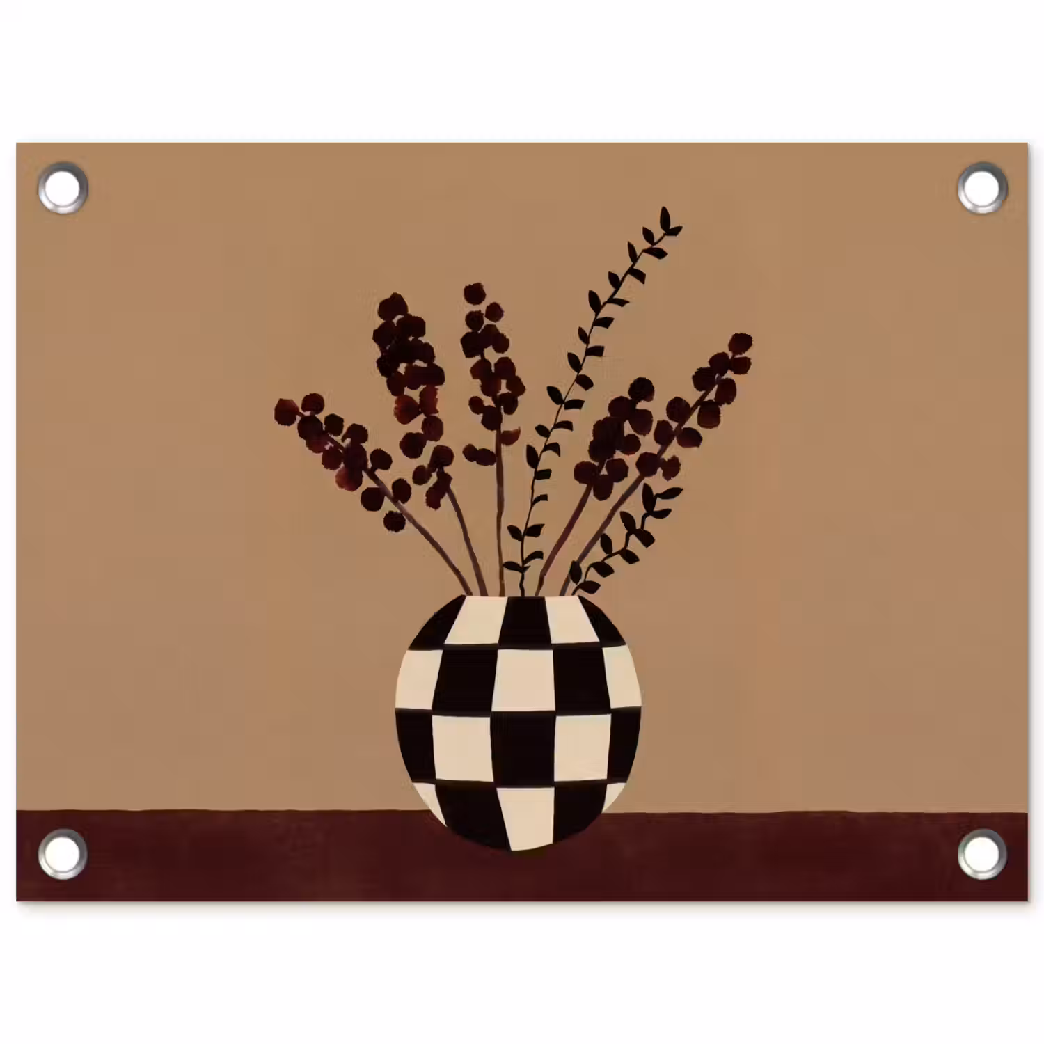 Minimalistisch - Vaas - Bloemen - Bruin tuinposter los doek klein -3d