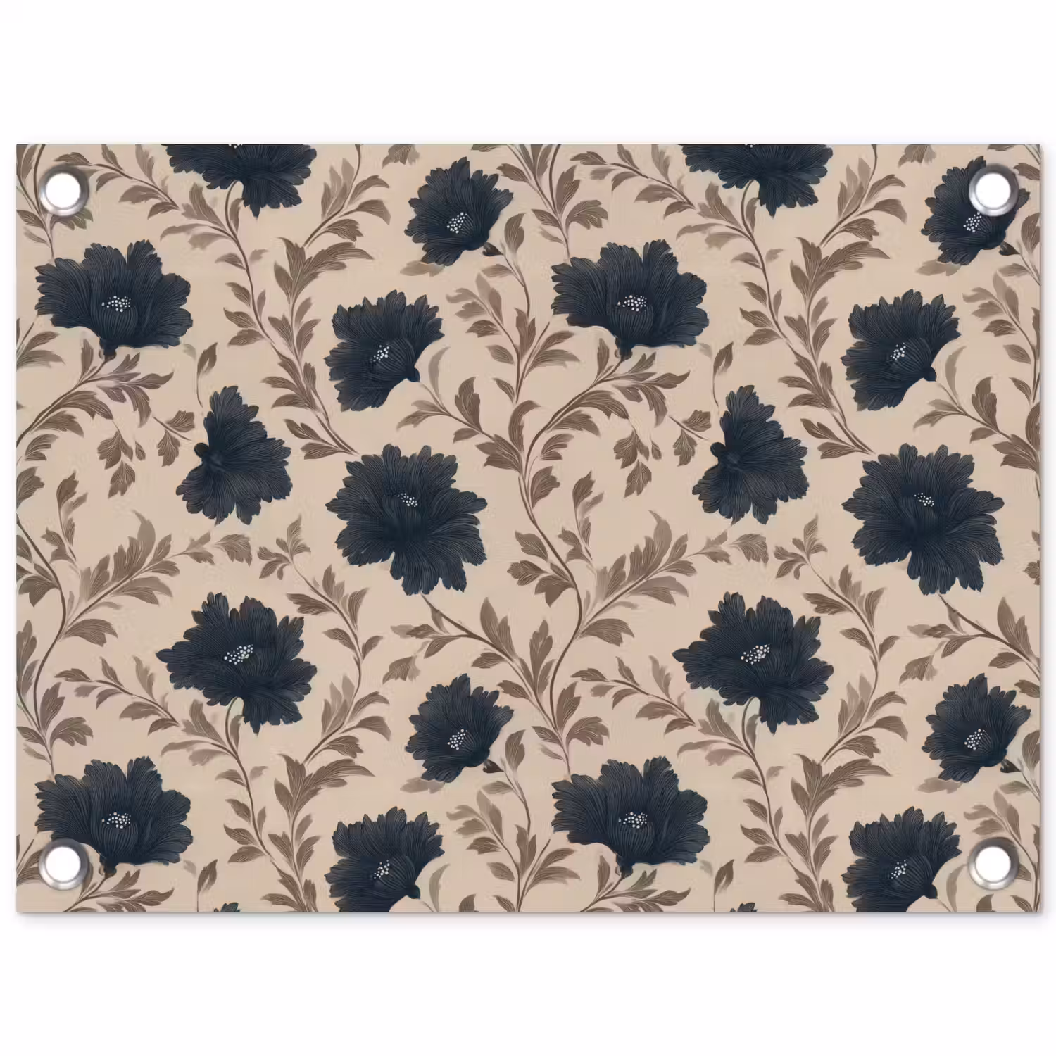 Motief - Bloemen - Zwart - Beige tuinposter los doek klein 239 -3d