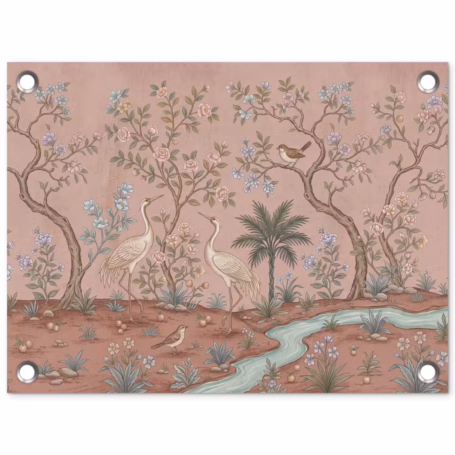 Nostalgisch - Reigers - Roze tuinposter los doek klein -3d