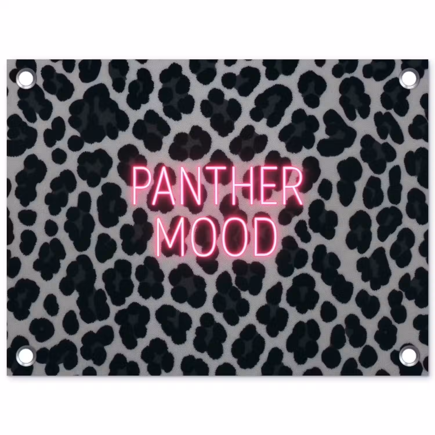 Panterprint - Zwart - Neonletters - Roze tuinposter los doek klein -3d
