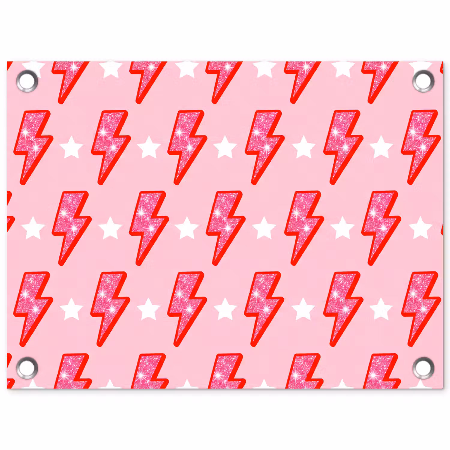 Patroon - Bliksem - Ster - Glitter - Roze tuinposter los doek klein -3d