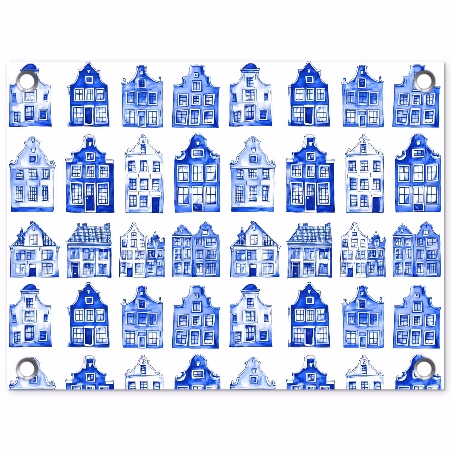 Patroon - Huizen - Blauw tuinposter los doek klein 239 -3d