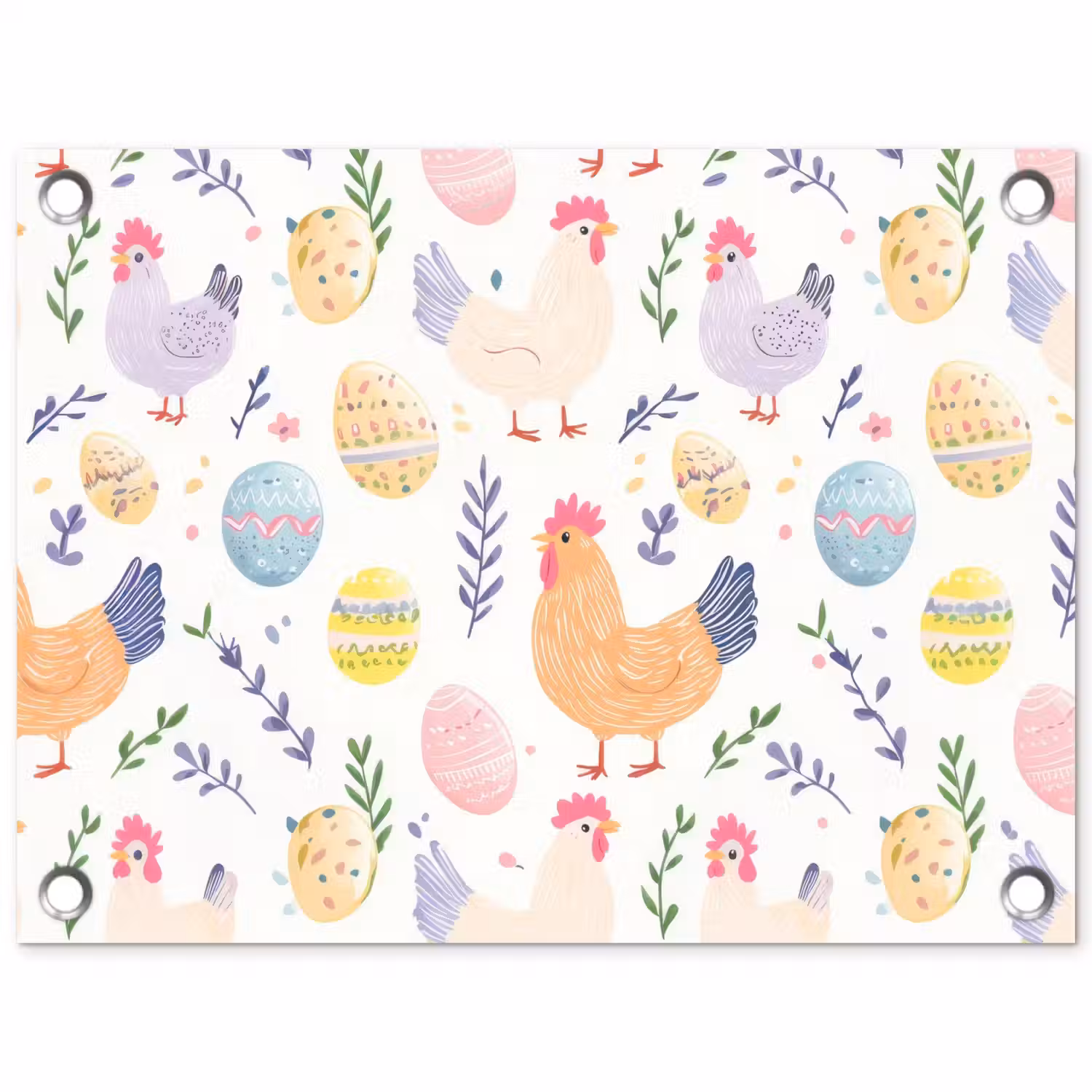 Patroon - Kip - Paaseieren tuinposter los doek klein -3d