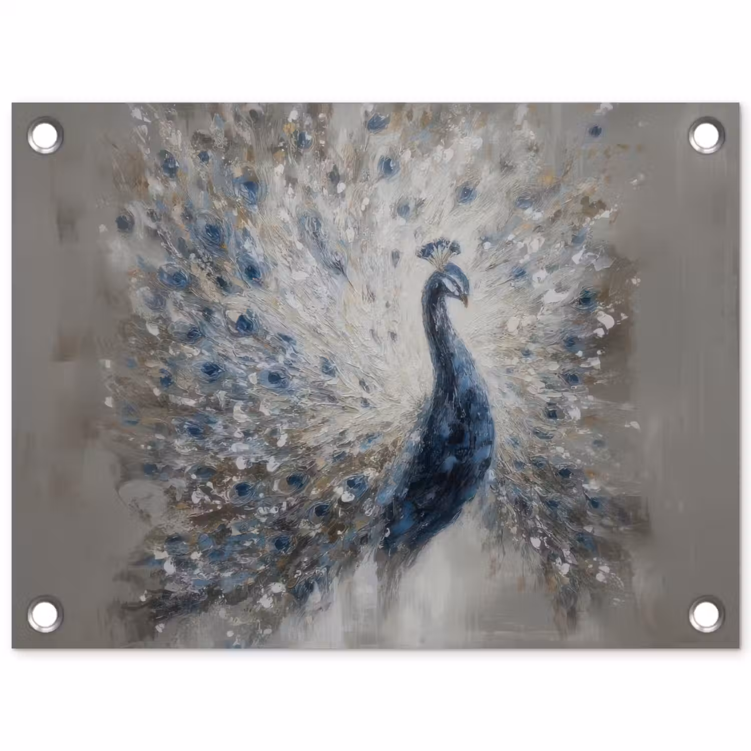 Pauw - Veren - Verf - Blauw tuinposter los doek klein -3d