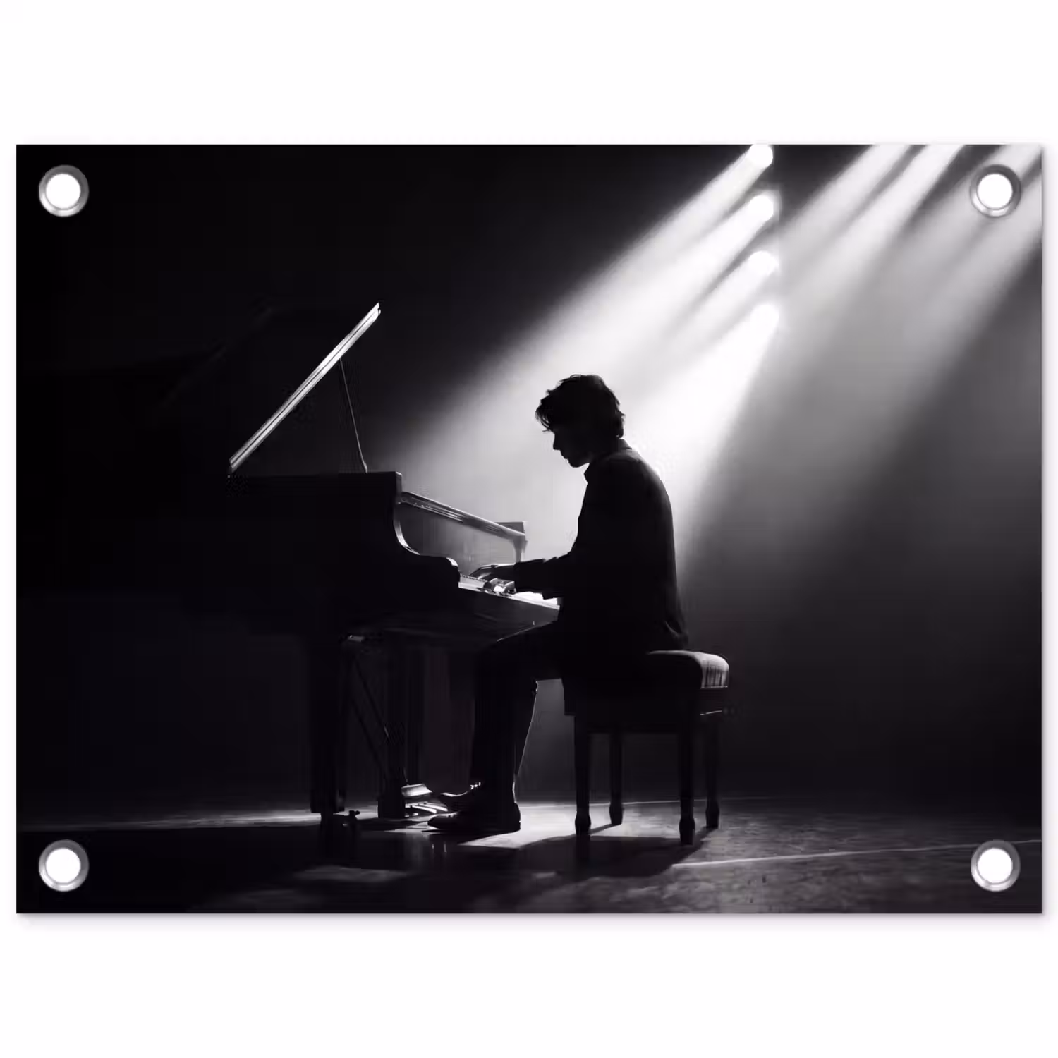 Persoon - Piano - Muziek - Zwart-wit - Podium tuinposter los doek klein -3d