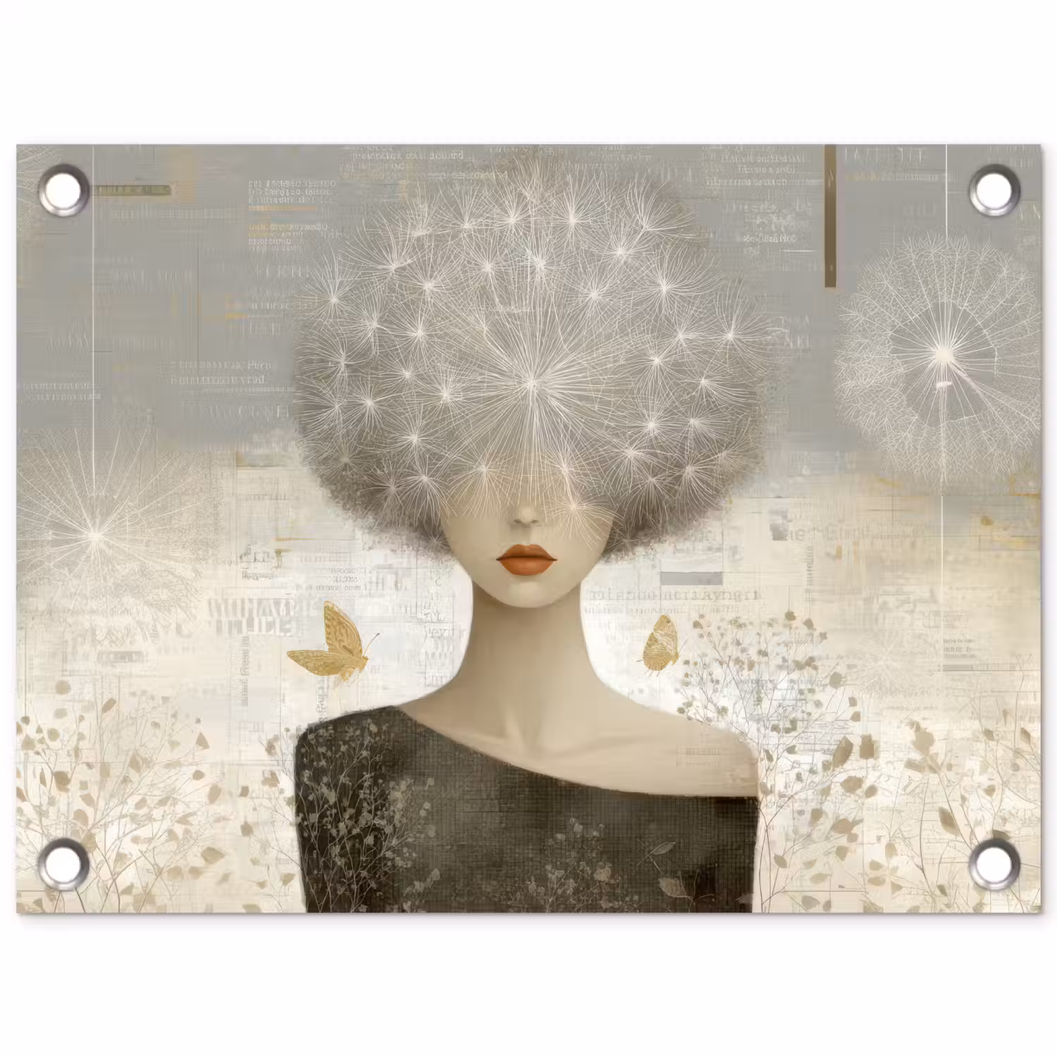 Pluis - Vrouw - Beige tuinposter los doek klein -3d