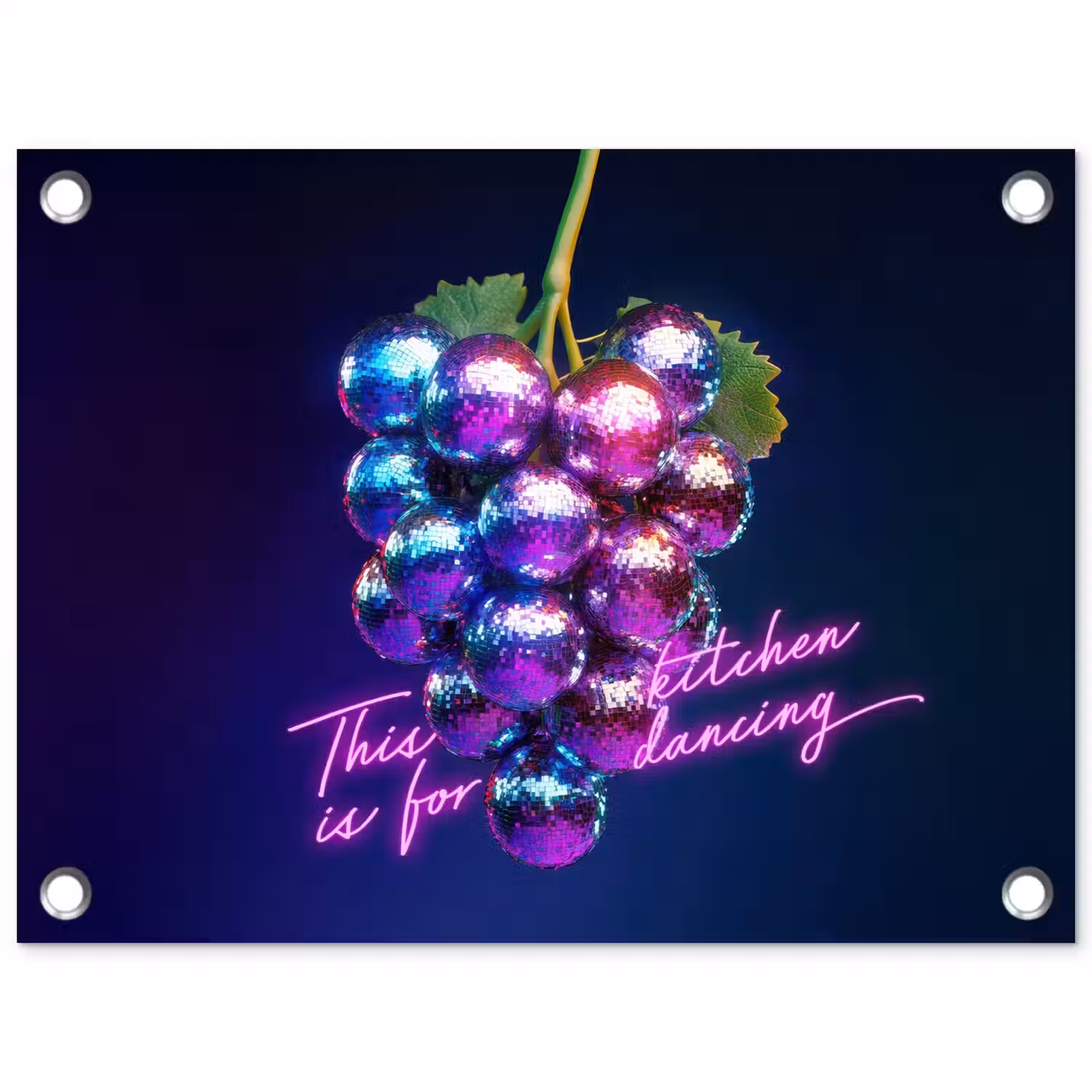 Quote - Neon - Disco - Druiven tuinposter los doek klein -3d