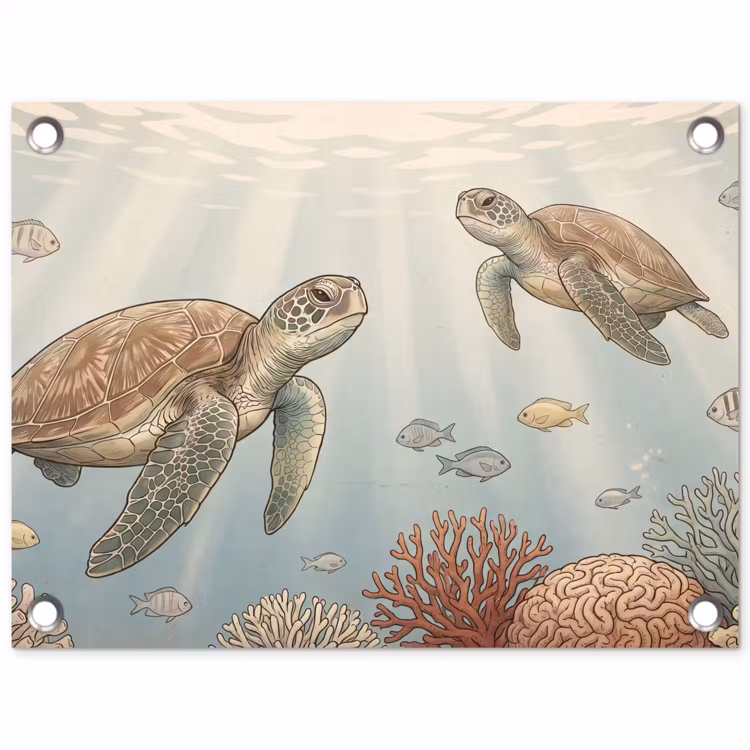 Schildpad - Onderwater - Natuur - Illustratie tuinposter los doek klein -3d