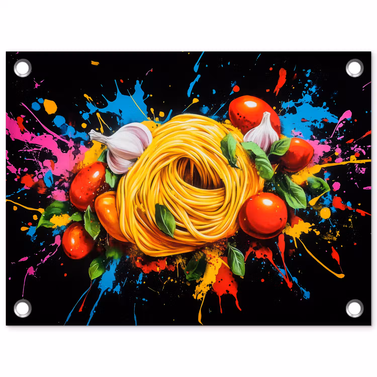 Spaghetti - Graffiti - Verf - Kleurrijk - Eten - Modern tuinposter los doek klein -3d