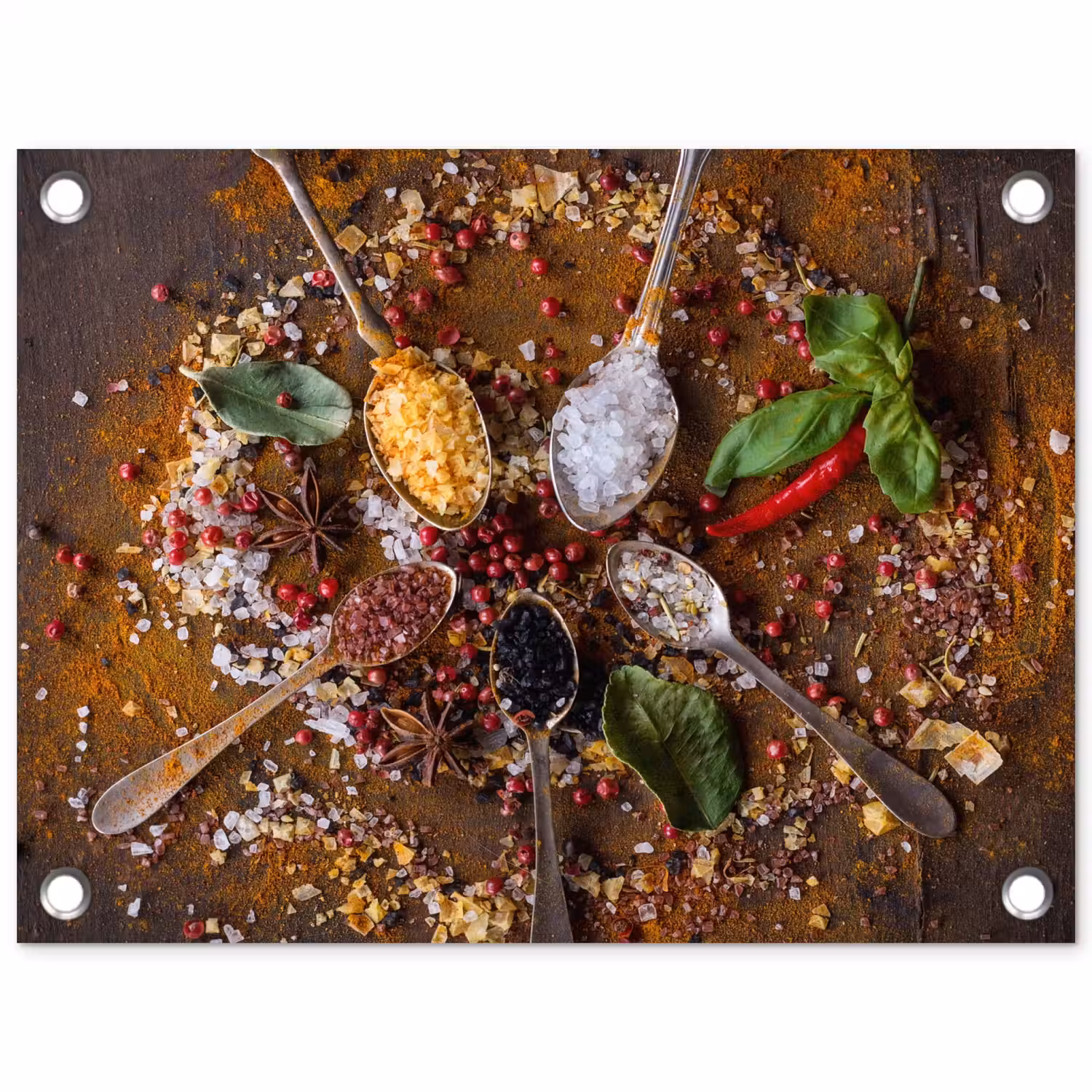 Specerijen - Kruiden - Lepels - Zout - Bruin - Keuken tuinposter los doek klein -3d