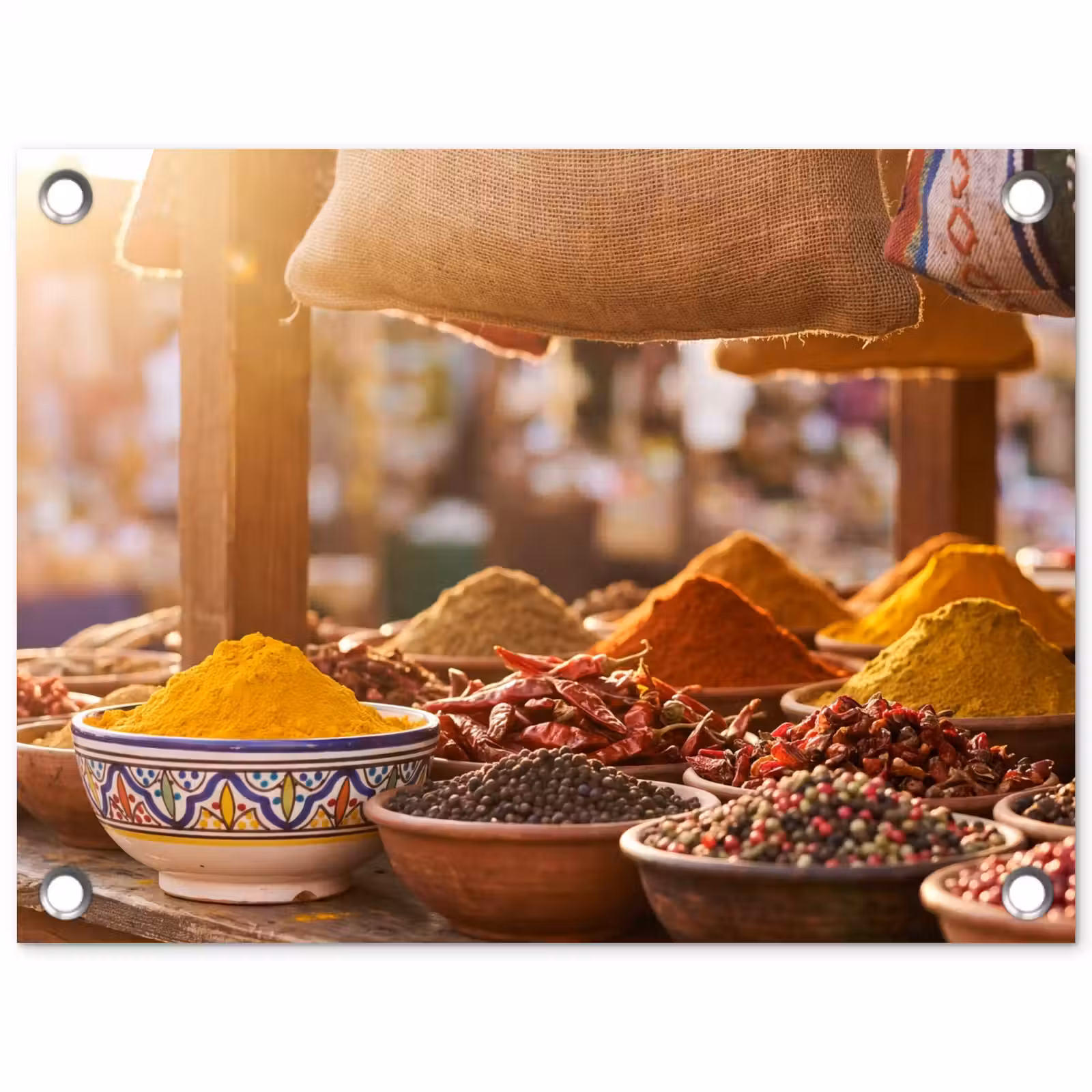 Tuinposter - Specerijen - Markt - Kleurrijk - Specerijen - Markt - Kleurrijk tuinposter los doek klein