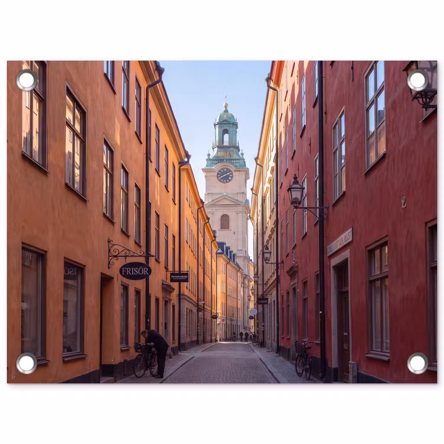 Straat - Klokkentoren - Stad - Architectuur - Historisch tuinposter los doek klein -3d