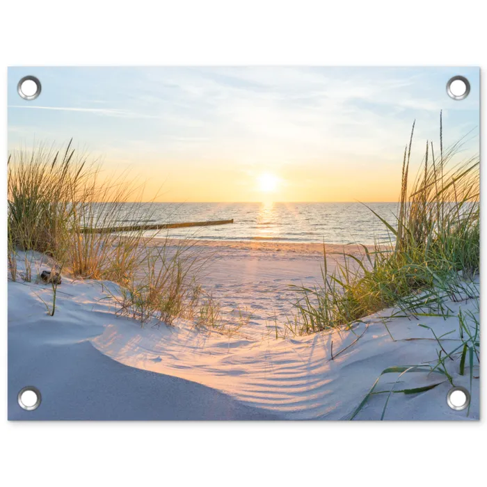 Strand - Zon - Duin - Gras - Zand - Horizon tuinposter los doek klein -3d