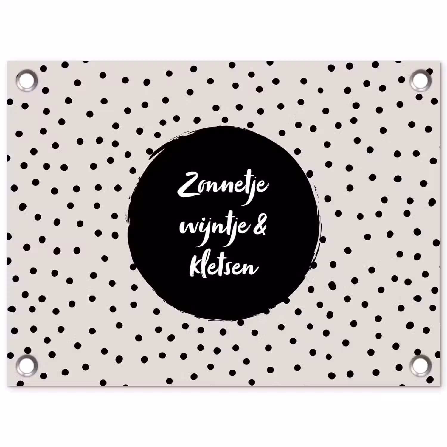 Tekst - Quotes - Zonnetje, wijntje & kletsen - Wijn tuinposter los doek klein -3d