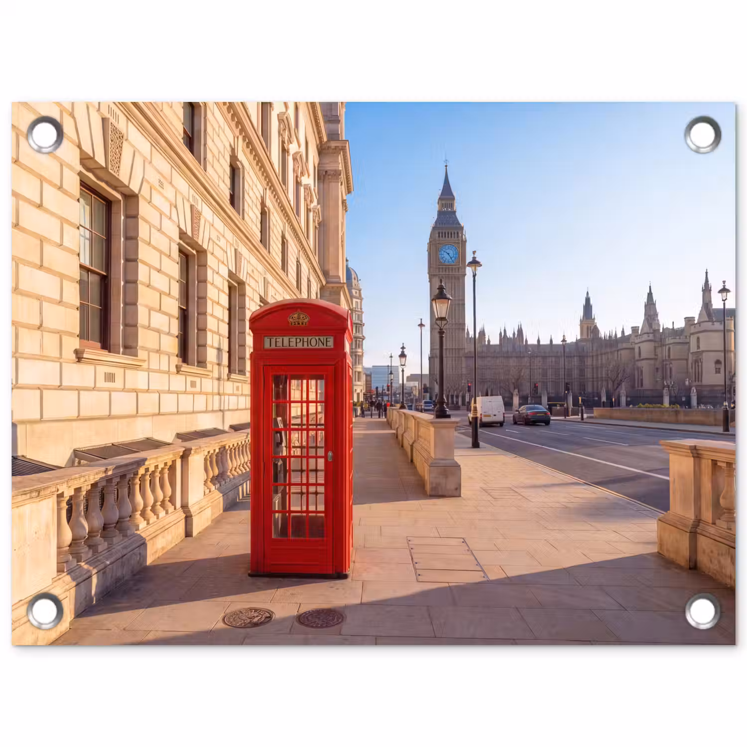 Telefooncel - Rood - Londen - Stad - Architectuur tuinposter los doek klein -3d