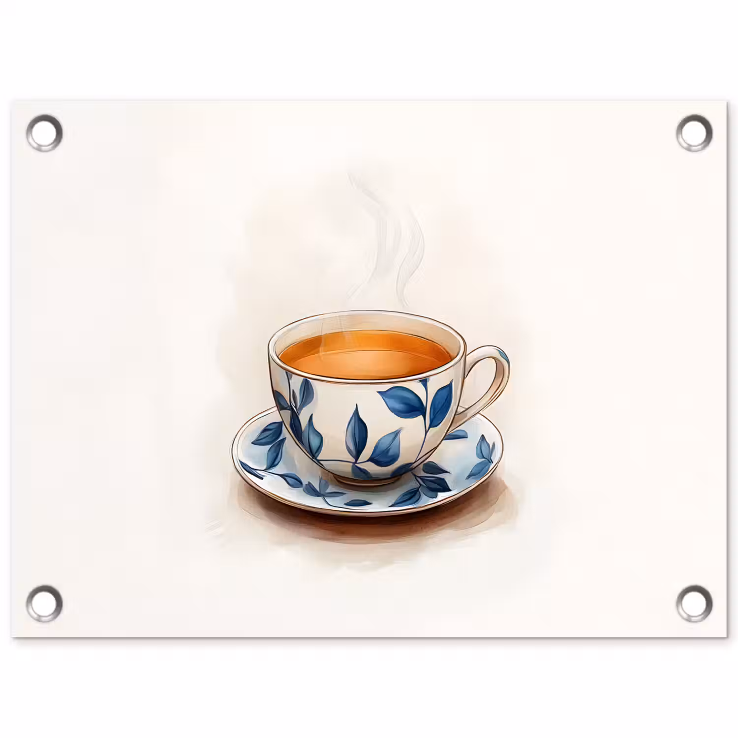 Theekop - Bladeren - Blauw tuinposter los doek klein -3d