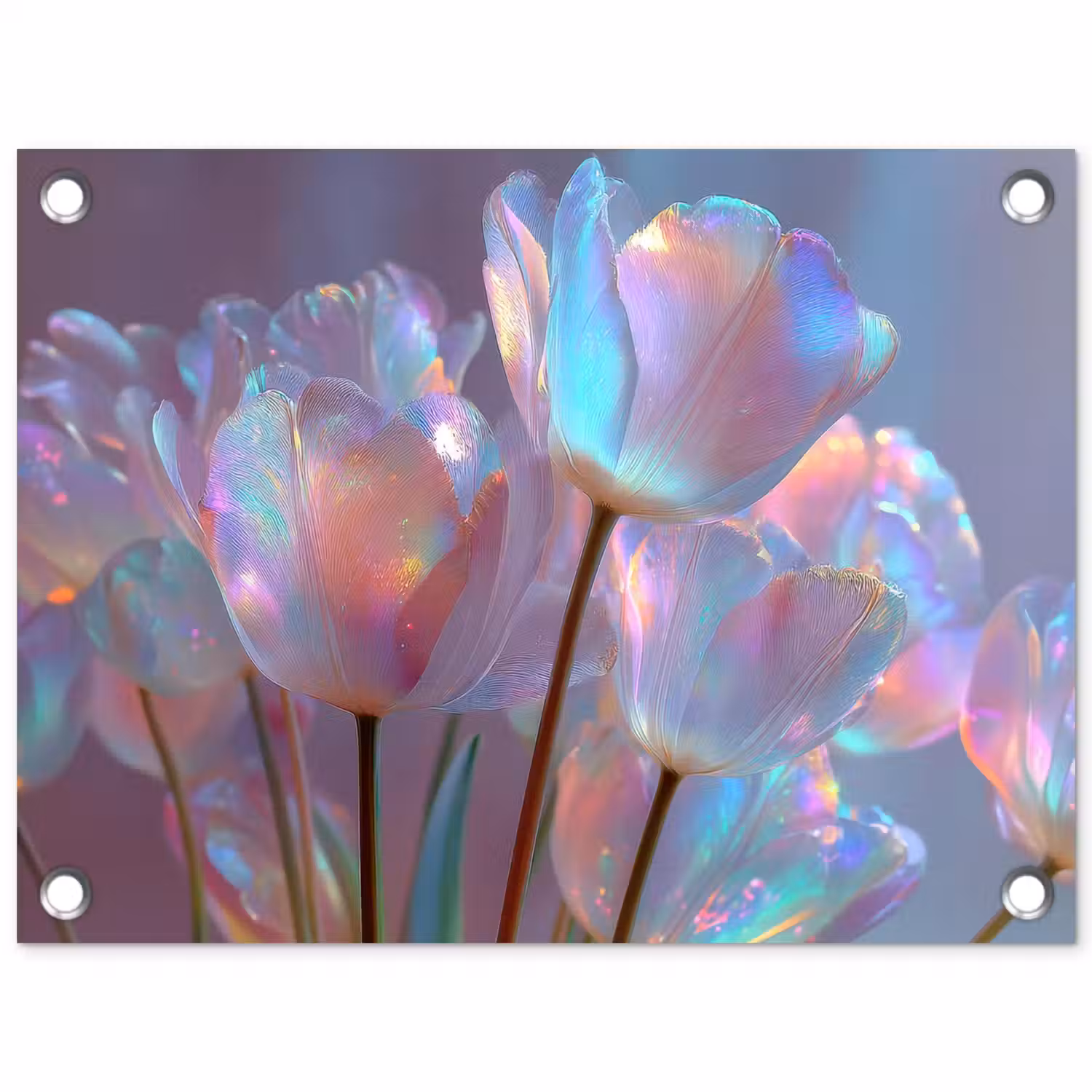 Tulpen - Glazen - Bloemblaadjes - Pasteltinten tuinposter los doek klein -3d