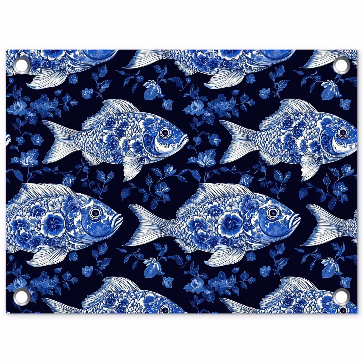 Vissen - Bloemen - Blauw tuinposter los doek klein 239 -3d
