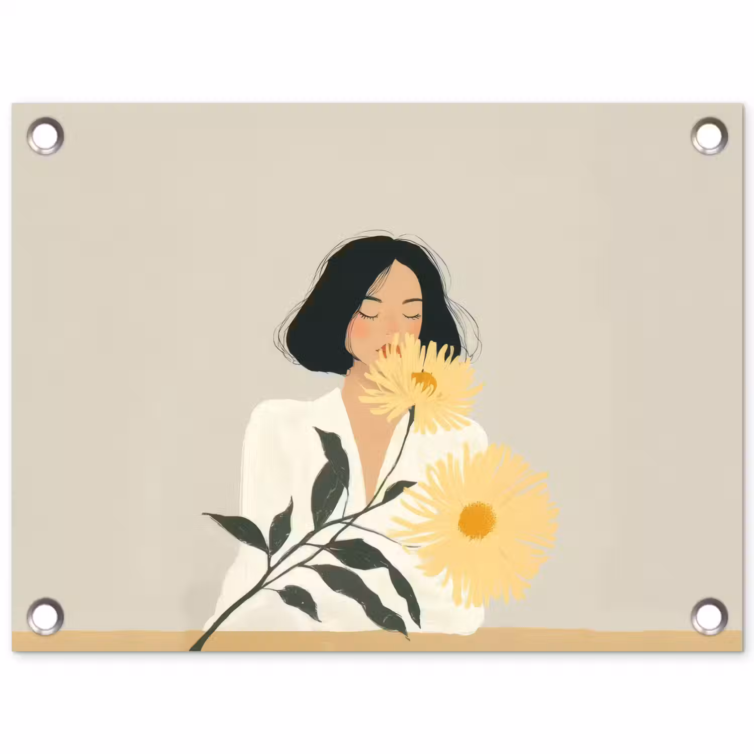 Vrouw - Bloem - Geel - Minimalistisch tuinposter los doek klein -3d