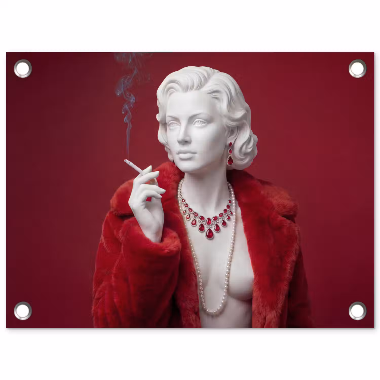 Vrouw - Bontjas - Mode - Klassiek - Rood tuinposter los doek klein -3d