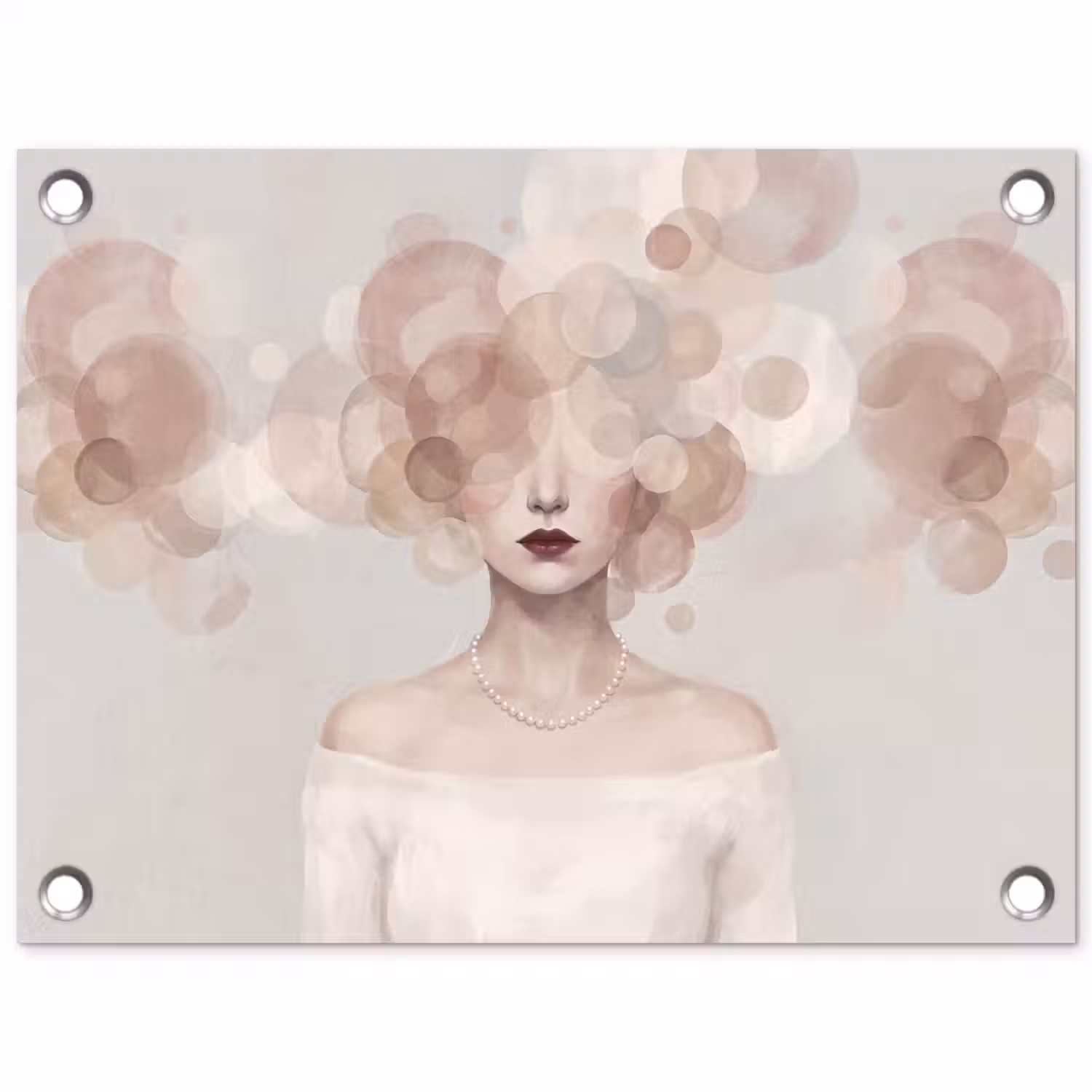 Vrouw - Cirkels - Beige tuinposter los doek klein -3d