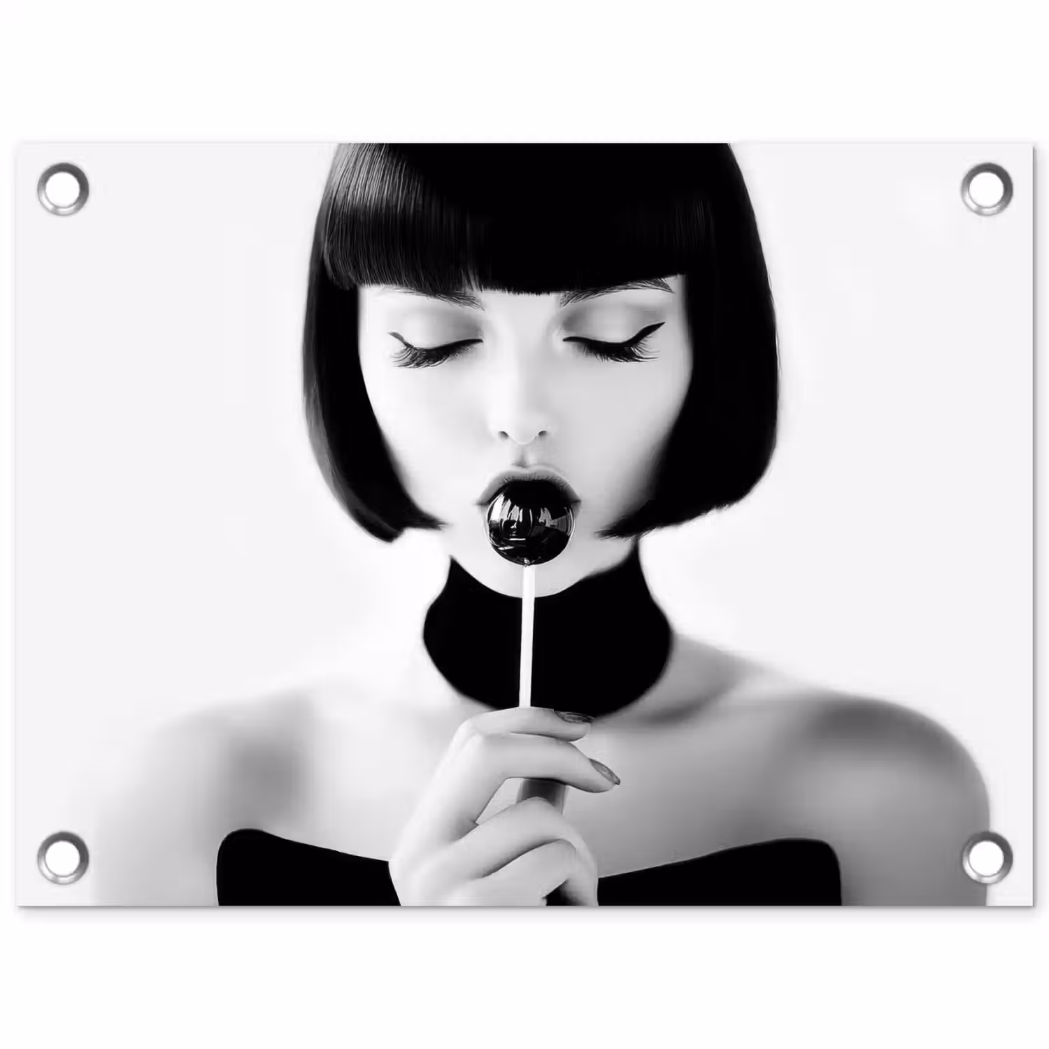 Vrouw - Lolly - Zwart - Wit tuinposter los doek klein -3d