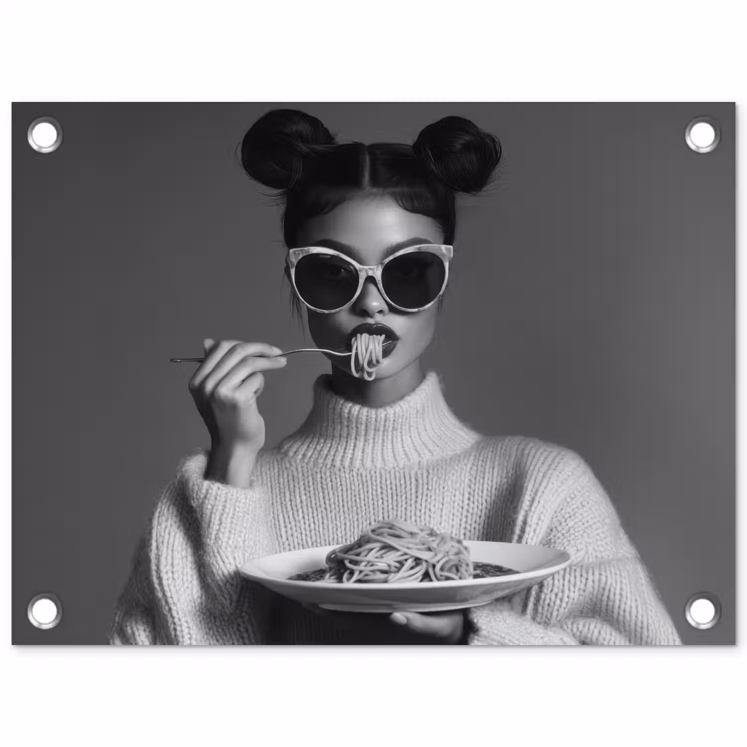 Vrouw - Pasta - Zonnebril tuinposter los doek klein -3d