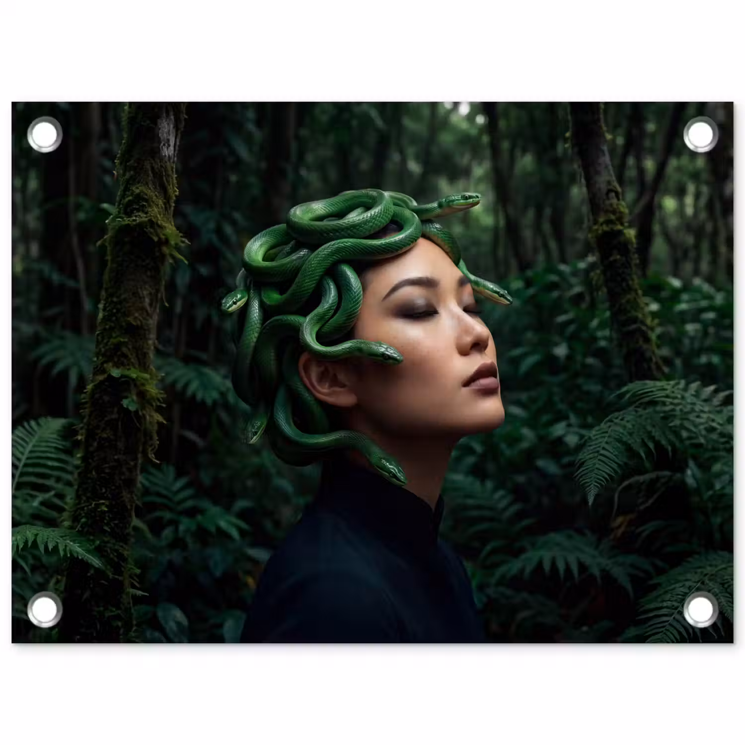 Vrouw - Slang - Natuur - Mystiek - Groen tuinposter los doek klein -3d