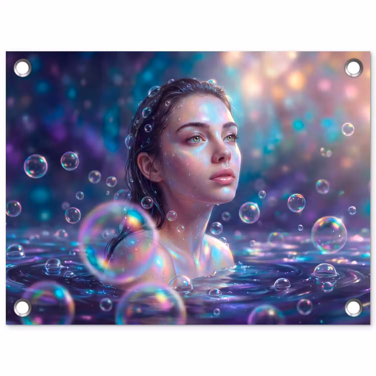 Vrouw - Water - Portret - Kleurrijk - Modern tuinposter los doek klein -3d