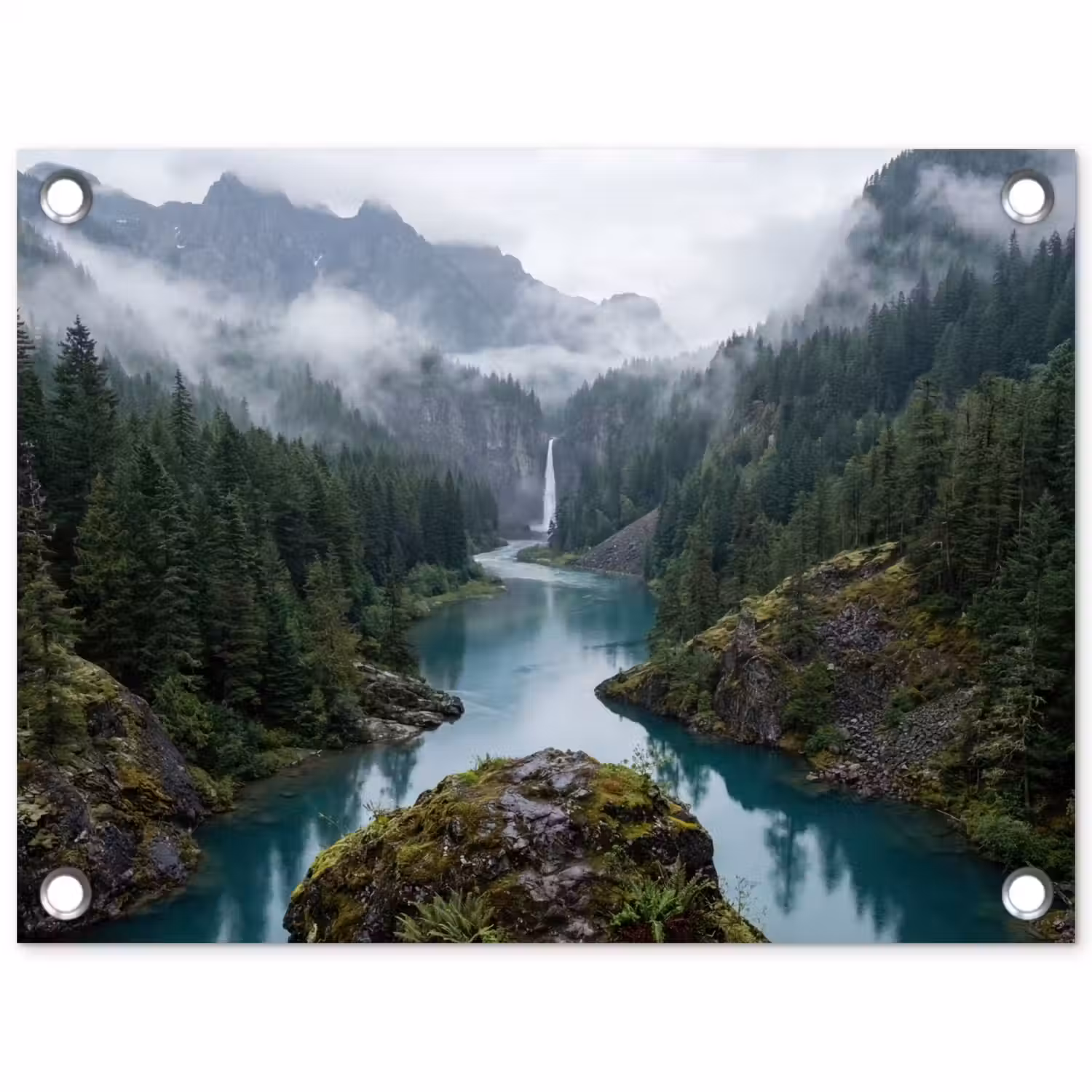 Waterval - Bomen - Bergen tuinposter los doek klein -3d