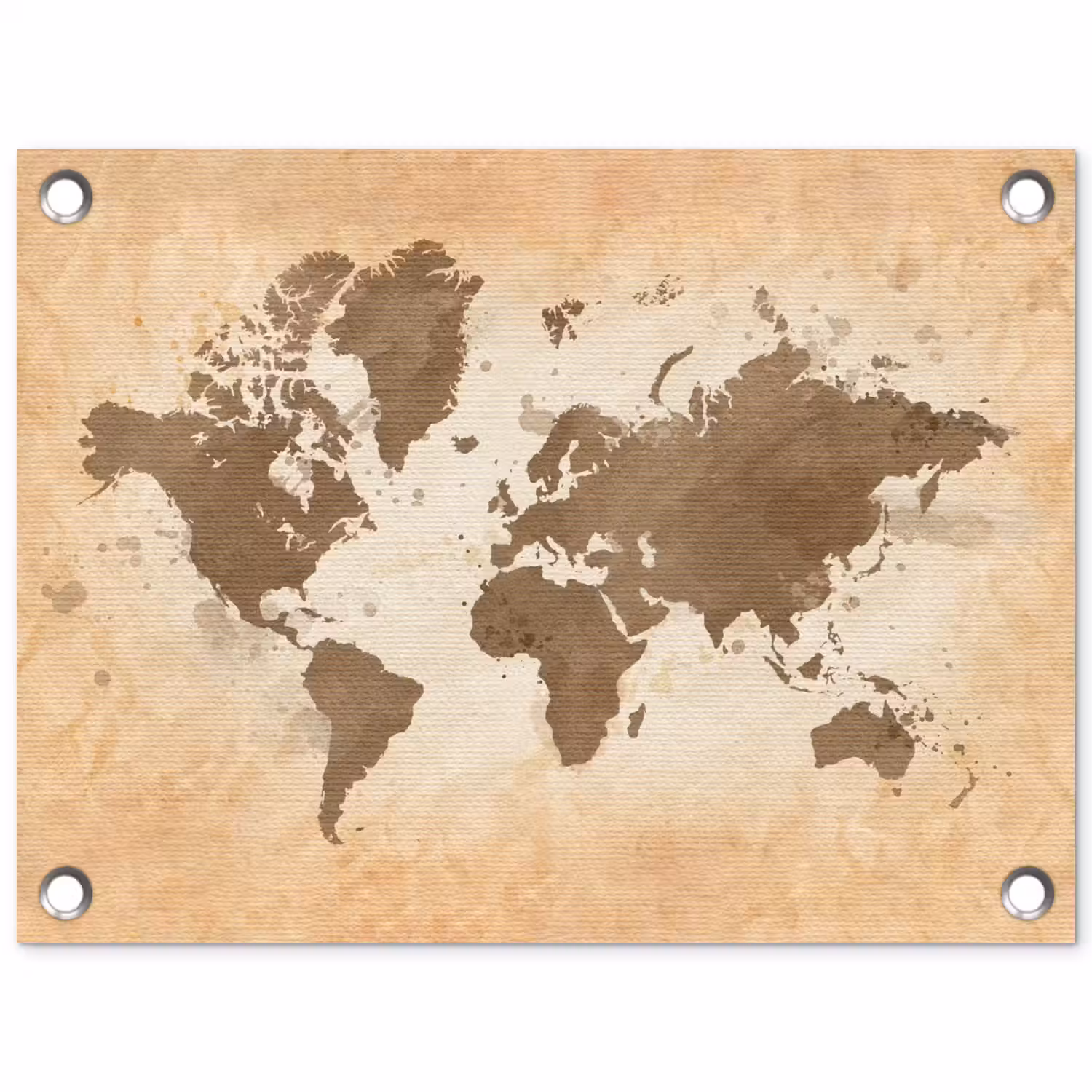 Wereldkaart - Beige - Bruin tuinposter los doek klein -3d