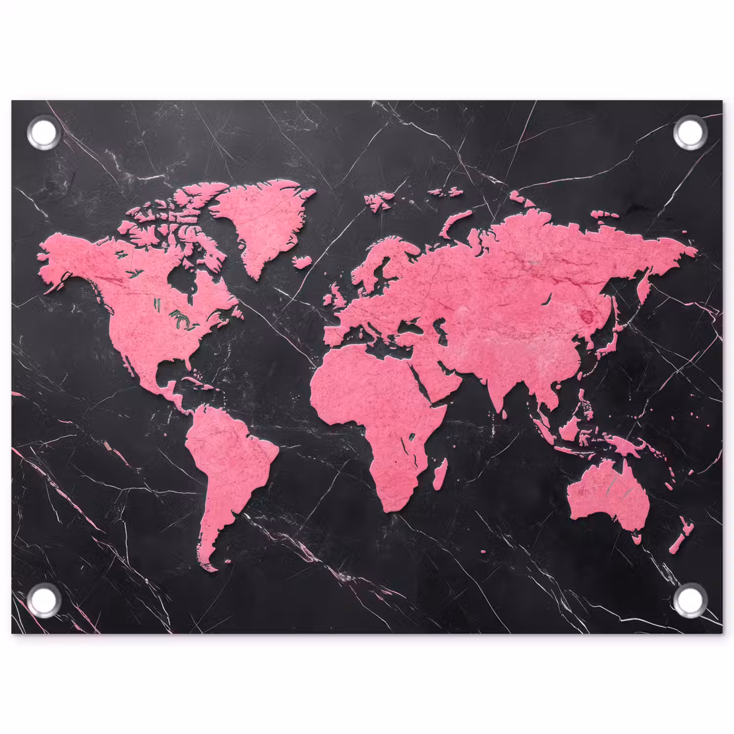 Wereldkaart - Roze - Marmer tuinposter los doek klein -3d