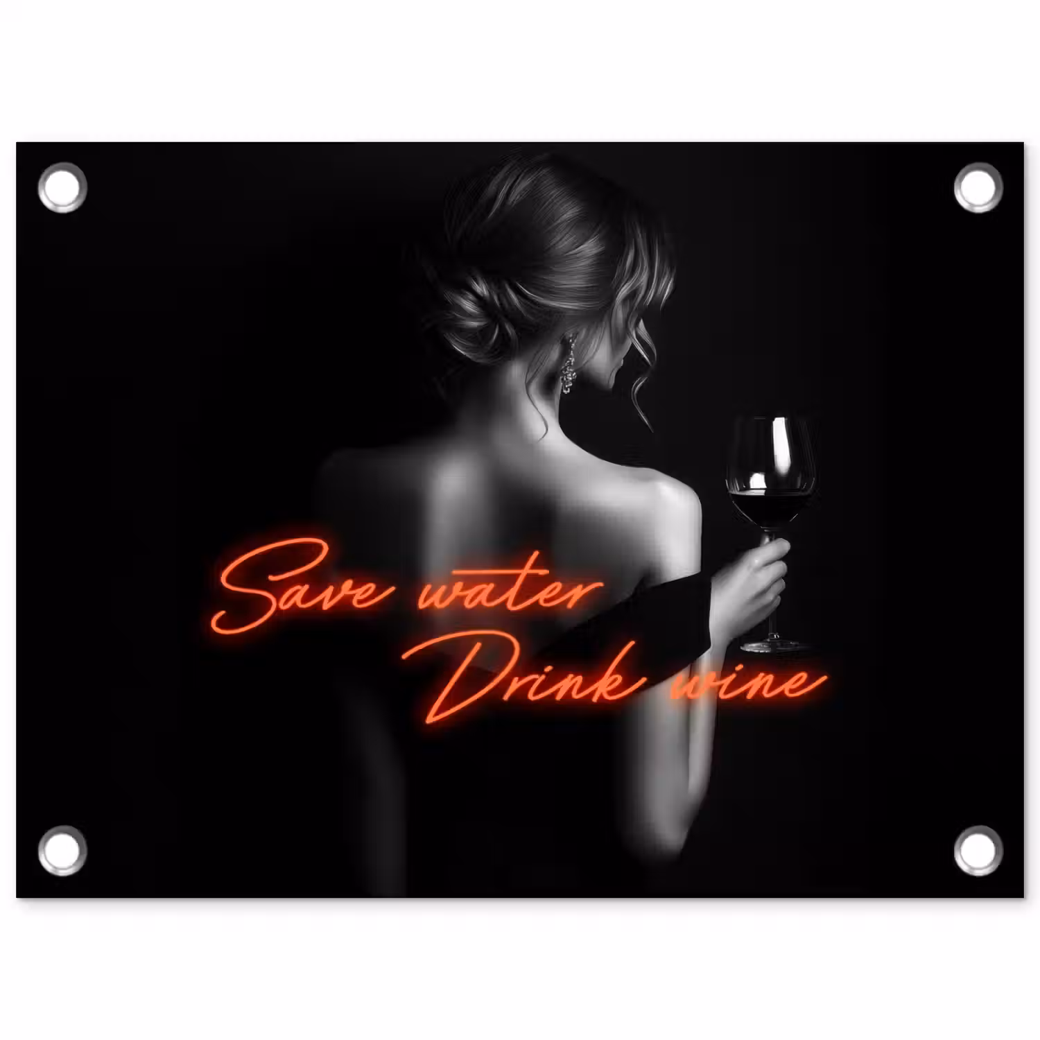 Wijn - Vrouw - Neon - Quote tuinposter los doek klein -3d