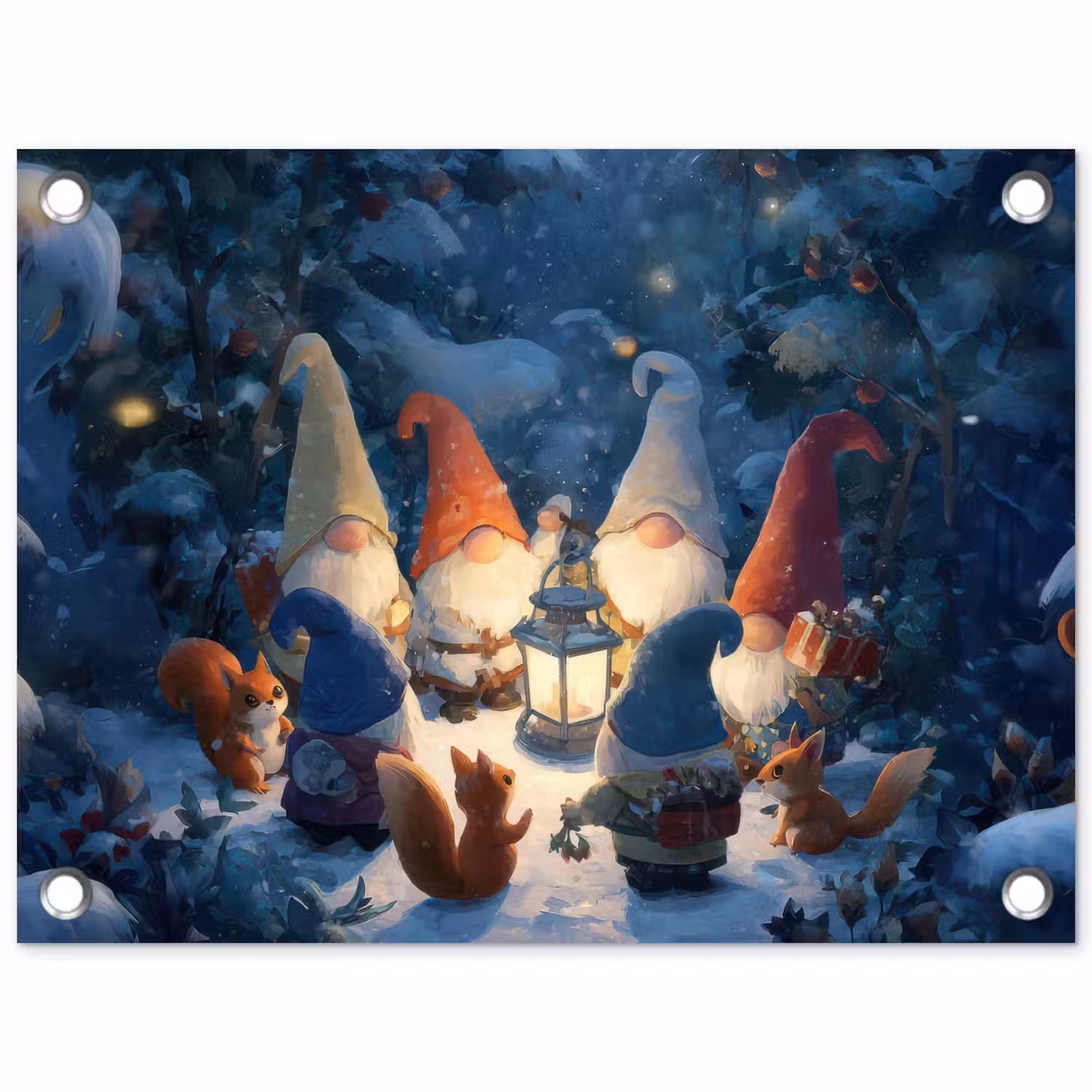 Winter - Gnooms - Eekhoorns - Meerkleurig tuinposter los doek klein -3d