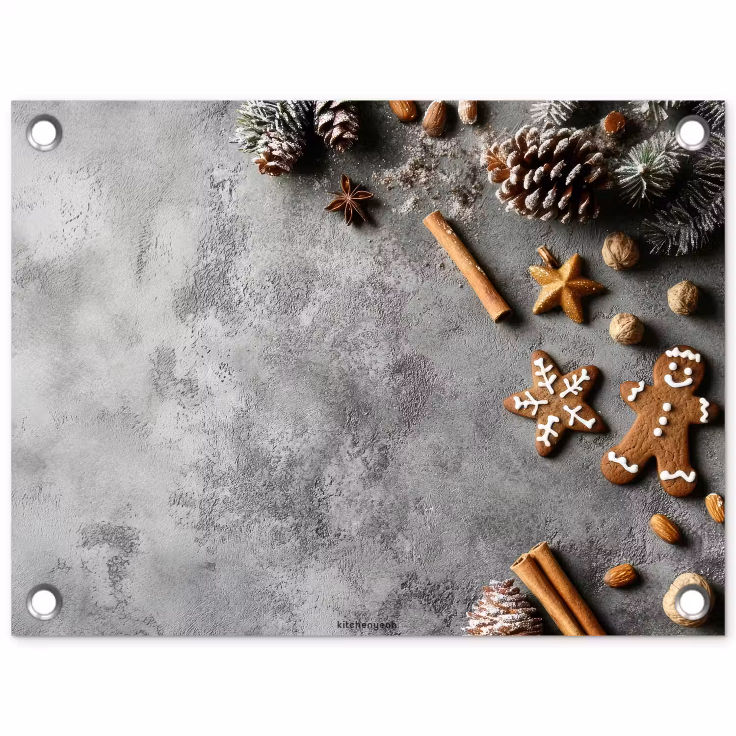 Winter - Kerst - Beton - Dennenappels tuinposter los doek klein -3d