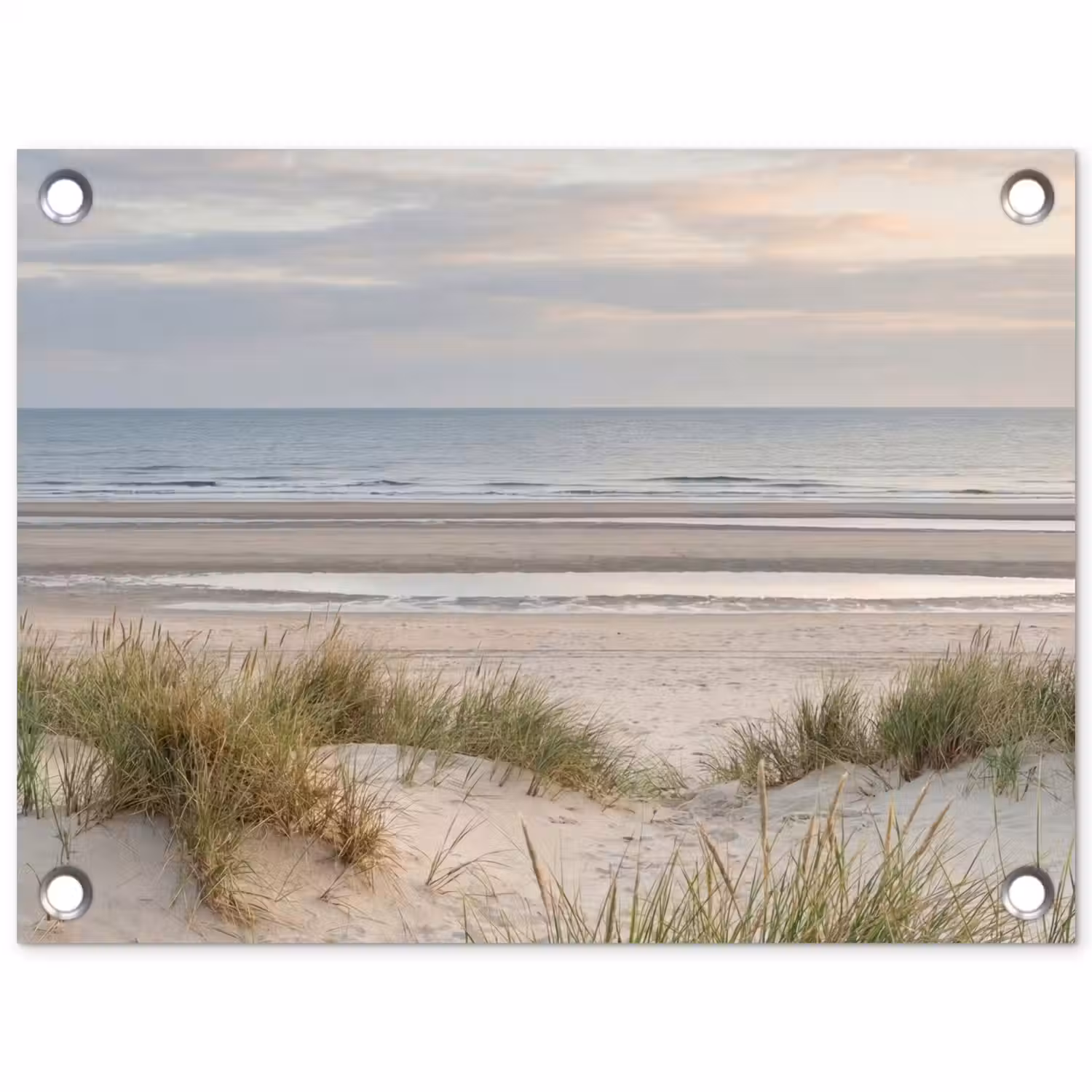 Zandstrand - Bewolkt - Duinen tuinposter los doek klein -3d